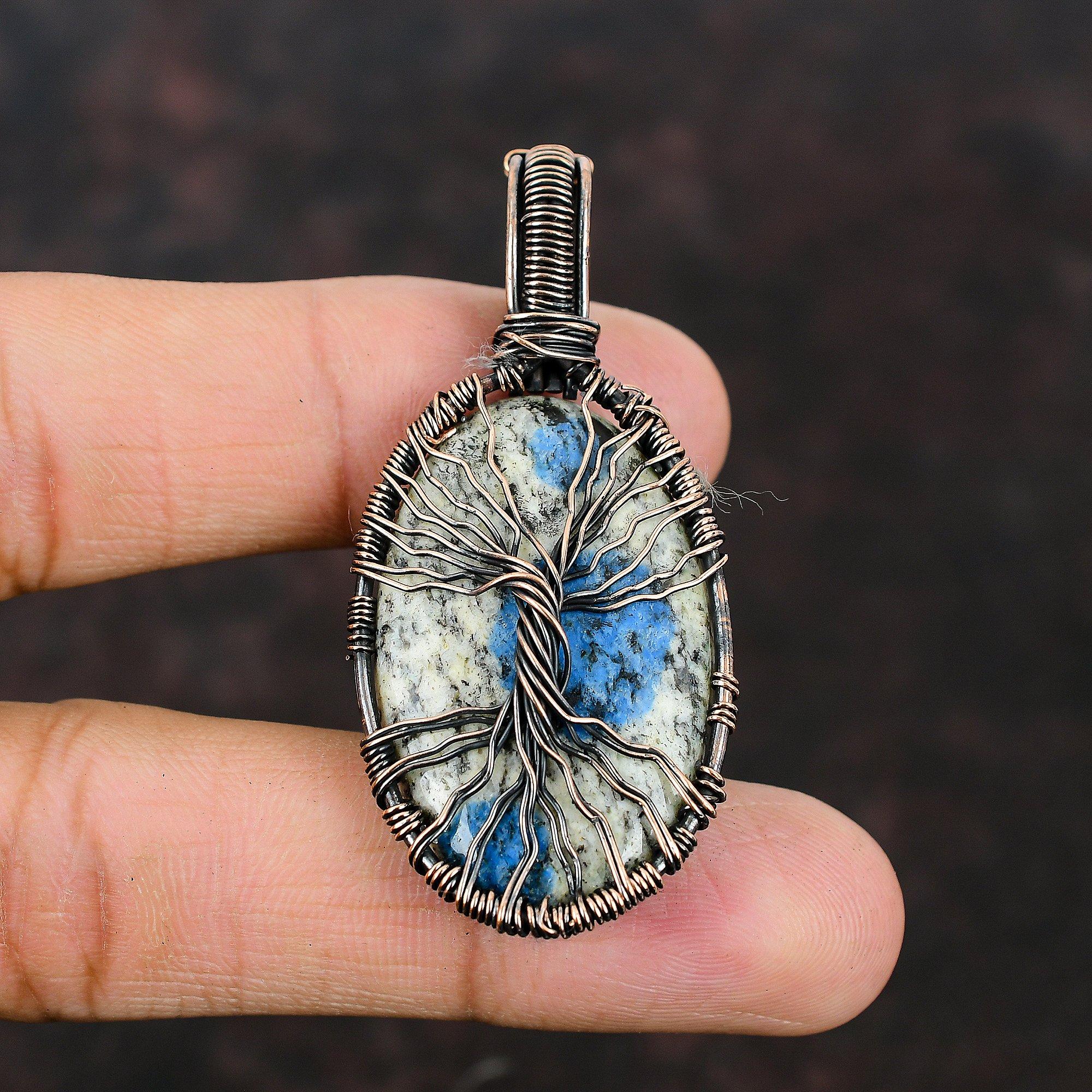 Baum des Lebens K2 Jaspis Kupferdraht umwickelter Anhänger Kupferschmuck Geschenk für Mama Handgefertigter Edelsteinanhänger Geschenk für Ihn Baum des Lebens Schmuck