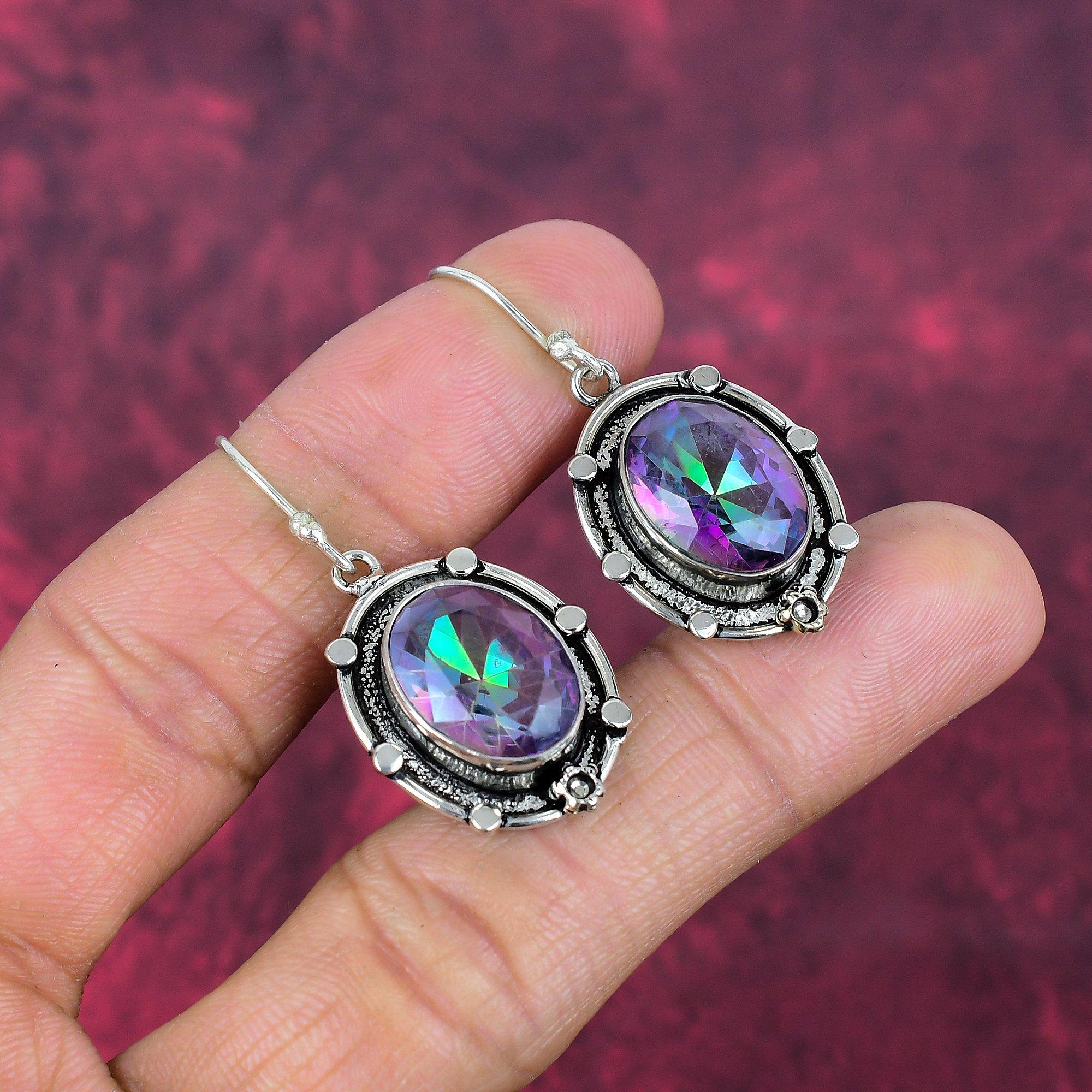 Сережки з суцільного срібла Mystic Topaz 925, ювелірні сережки ручної роботи з дорогоцінним камінням, на День пам’яті