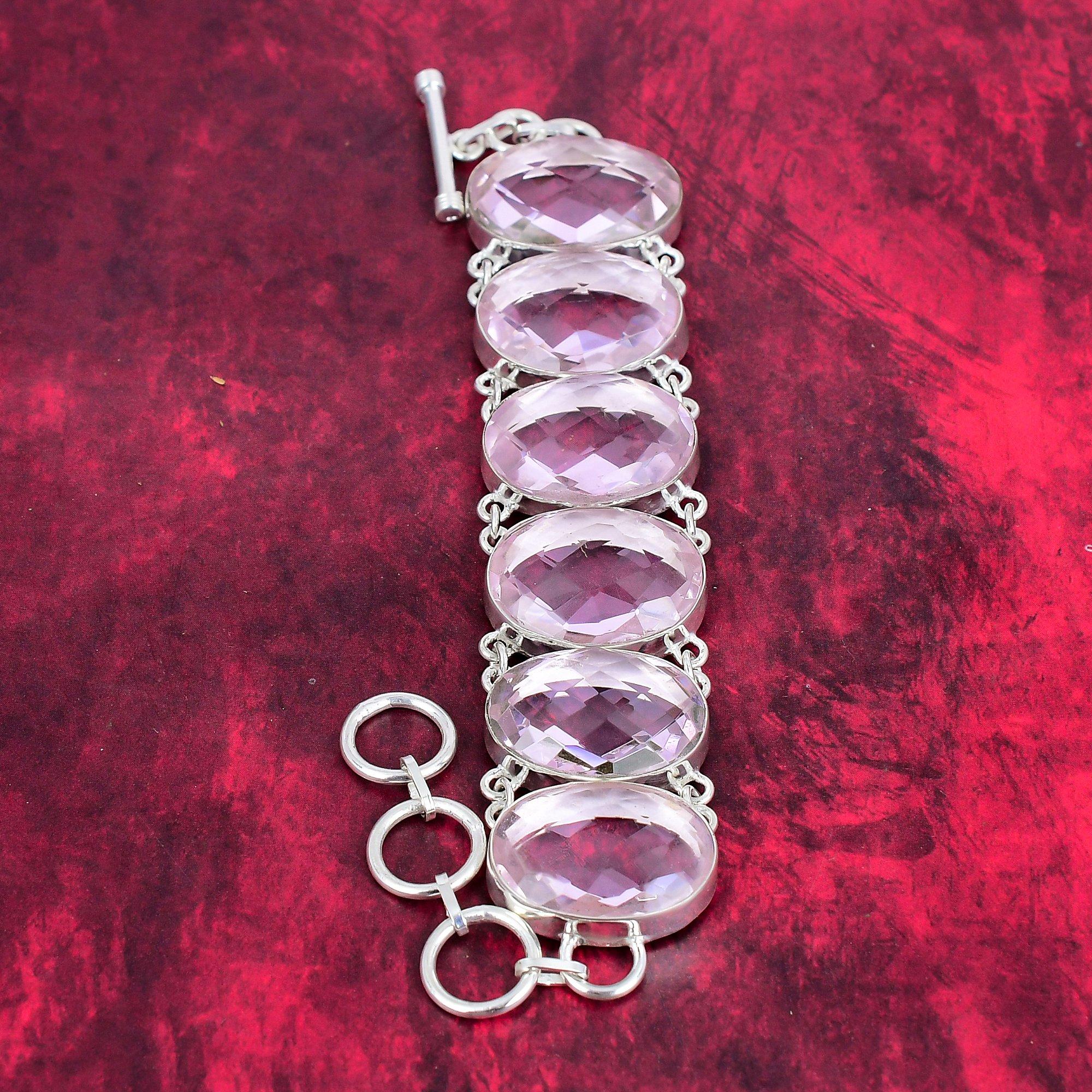 Faceted Pink Kunzite Bracelet, 925 Solid Sterling Silver Jewelry, Handmade Bracelet ,Gemstone Jewelry Adjustable Chain Bracelet For Her