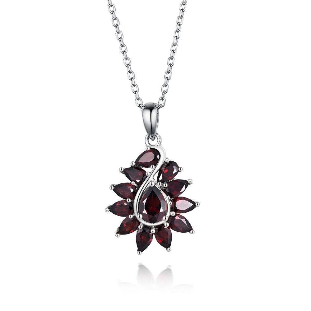 S925 Silver Unique Shape Design with Natural Garnet Gems Pendant Necklace for Women Fine Jewelry Nice Gift