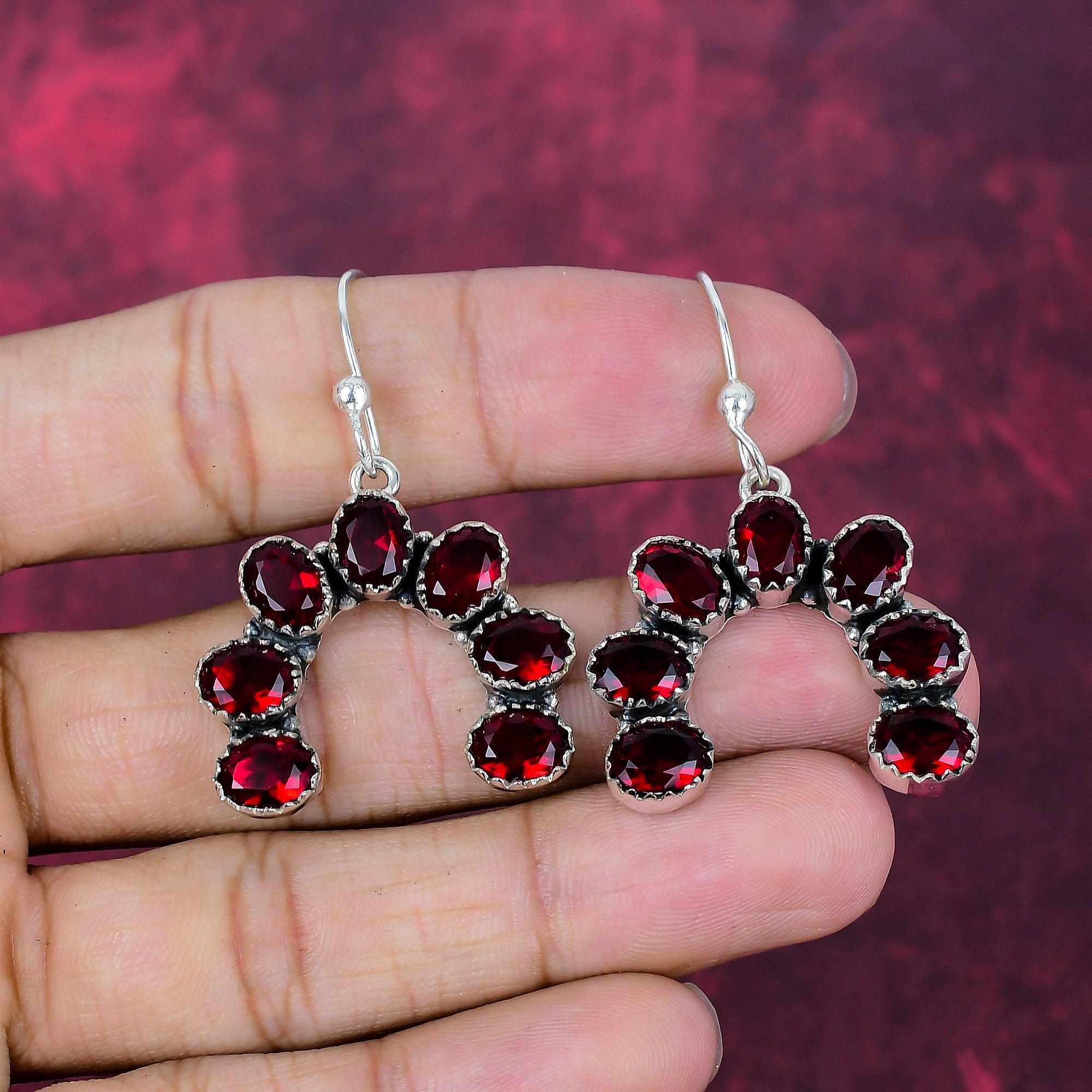 Red Garnet Jewelry, 925 Solid Sterling Silver Earrings, Handmade Gemstone Jewelry  Earrings For Memorial Day