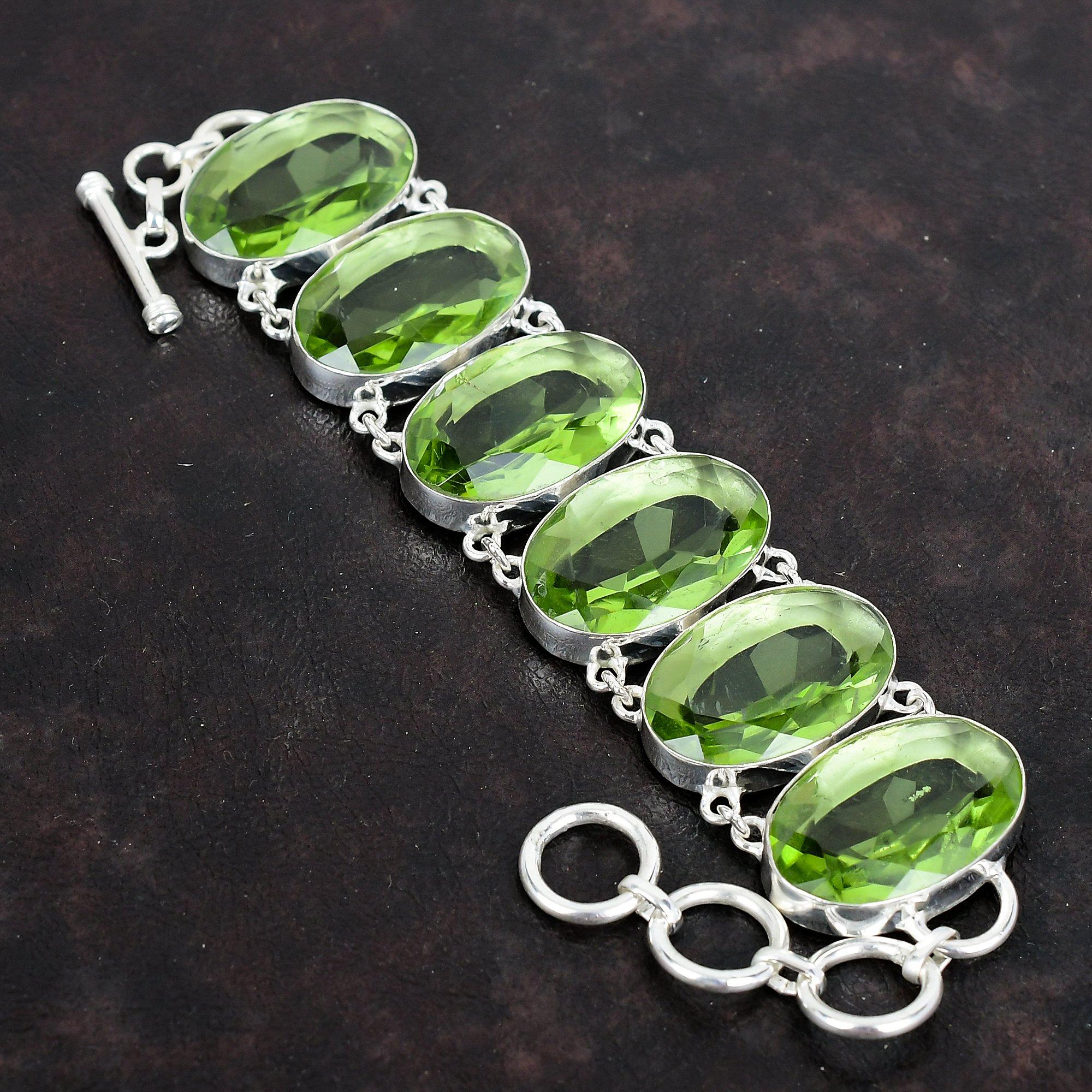 Faceted Green Amethyst Bracelet 925 Sterling Silver Bracelet Adjustable Chain Bracelet Real Gemstone Bracelet Handmade Jewelry Gifts for Him
