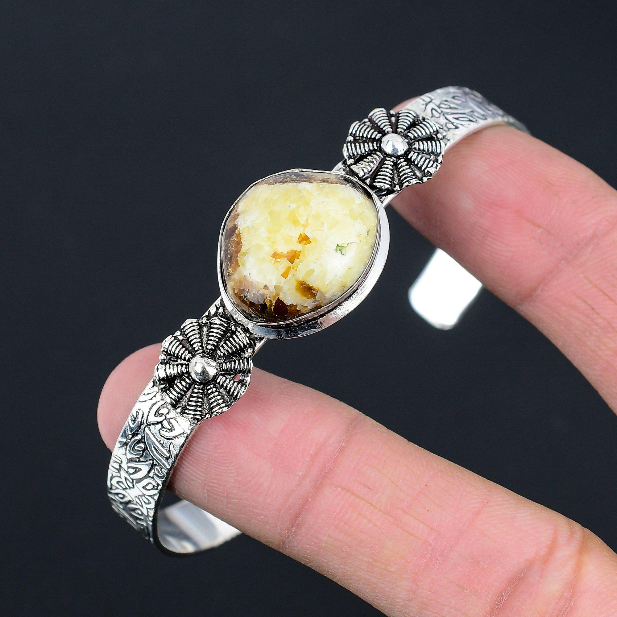 Friendship Day Deal Septarian Gemstone Root Chakra Bangle 925 Sterling Silver