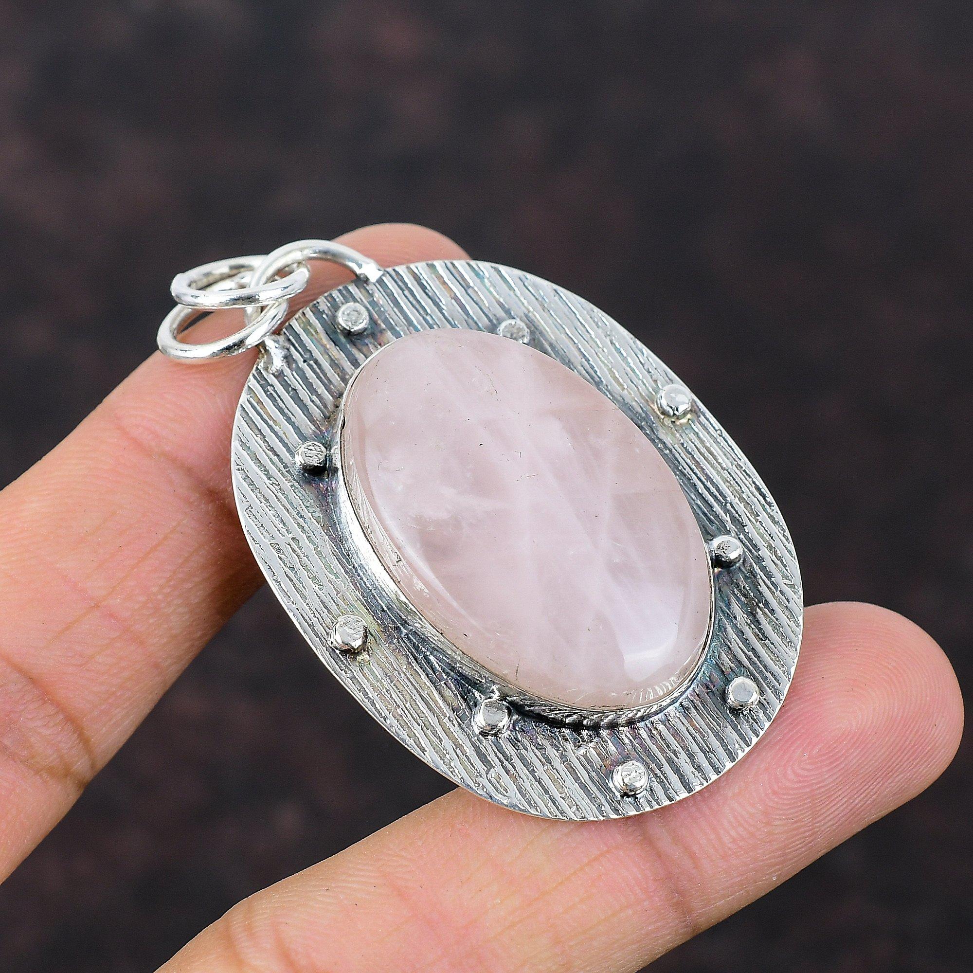 Rosenquarz-Anhänger, natürlicher Edelstein-Anhänger, 925er-Sterlingsilber-Anhänger, wunderschöner handgefertigter Anhänger, stilvoller Schmuck, neuestes Design-Anhänger