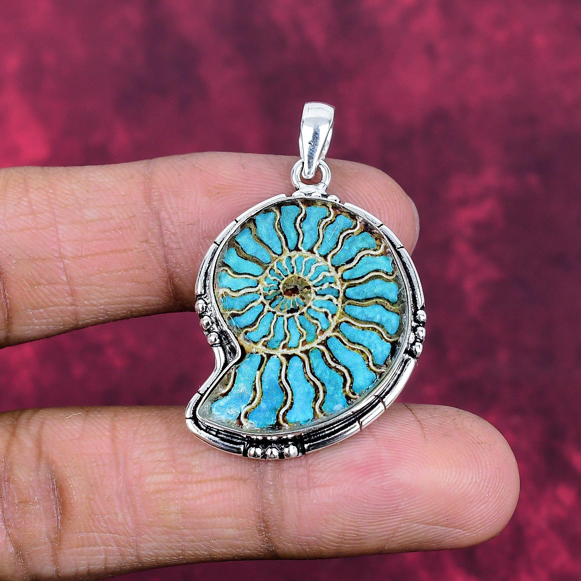 Ammonite Fossil Jewelry, 925 Solid Sterling Silver Pendant Handmade Gemstone Jewelry, Gifts For Wife Brand New Pendant