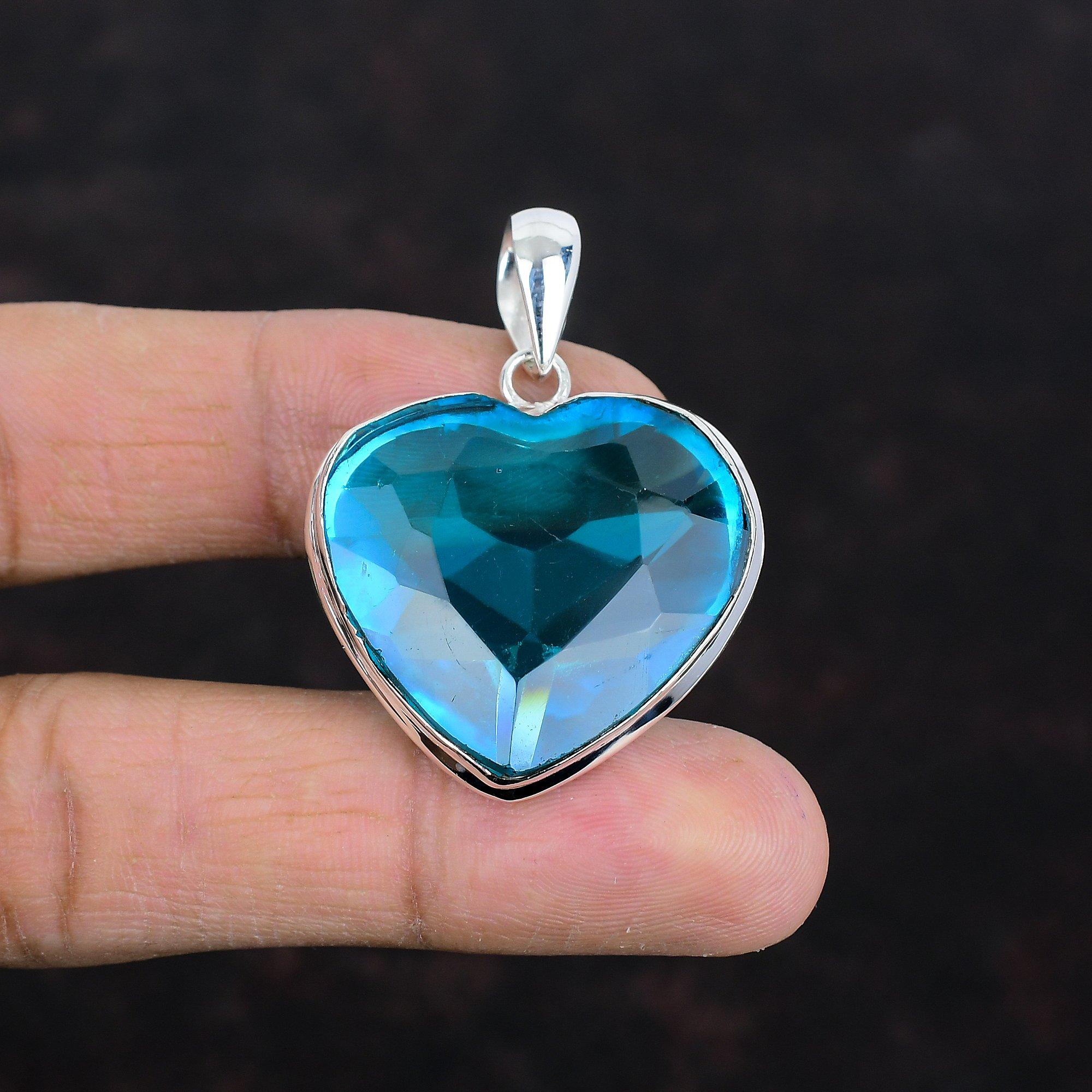 Faceted Swiss Blue Topaz Pendant 925 Sterling Silver Pendant Handmade Latest Design Pendant Swiss Blue Topaz Gemstone Jewelry Gifts for Wife