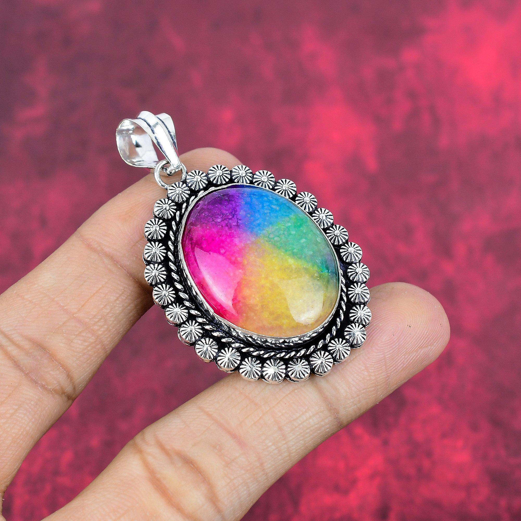 Rainbow Solar Quartz Pendant, 925 Solid Sterling Silver Jewelry, Gemstone Pendant, Gift For Her Handmade Dainty Jewelry