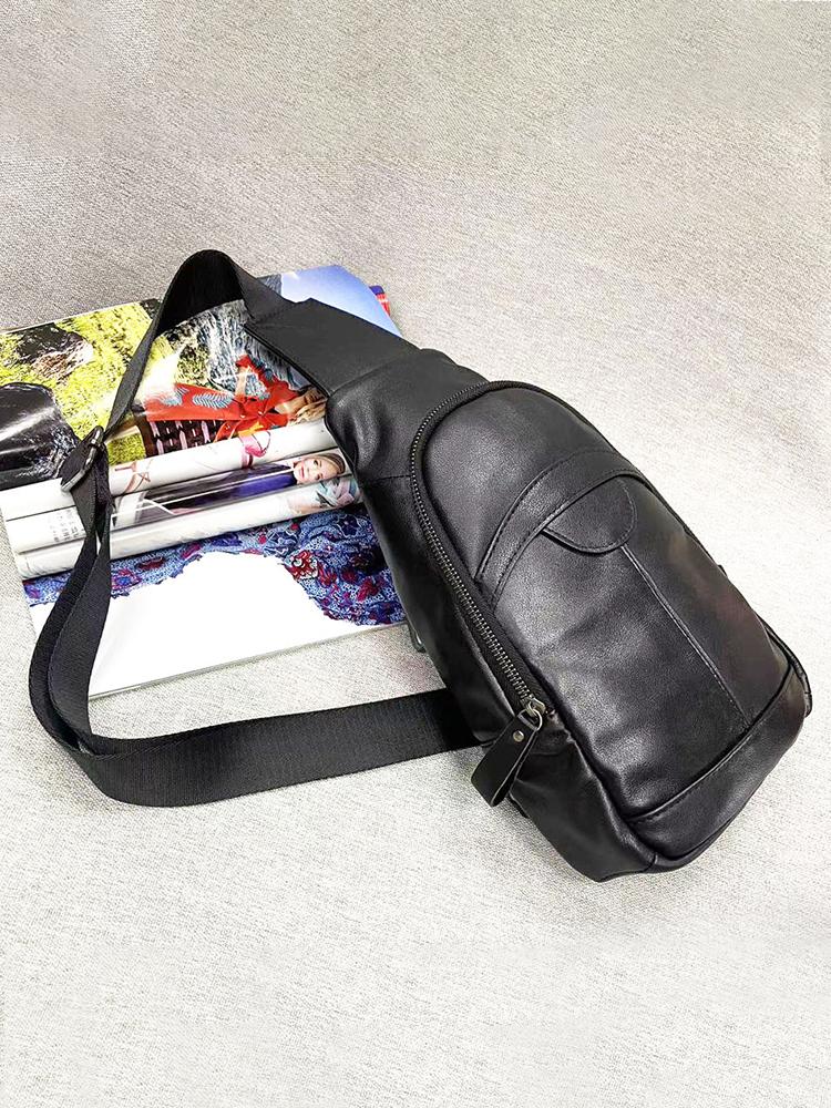 Zency Unisex Chest Pack Fashion Outdoor Genuine Leather Fanny Pack Shoulder Bag Sling Crossbody