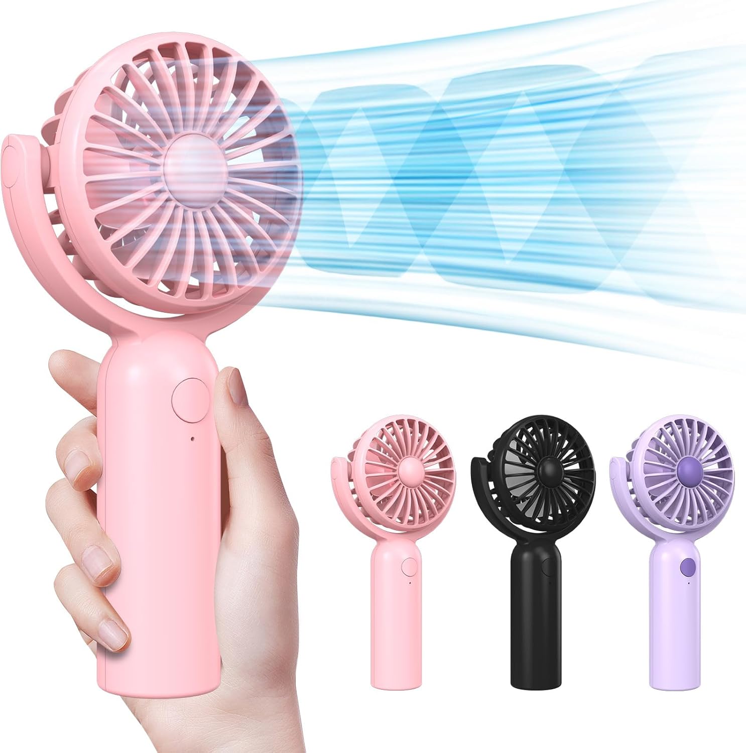 3pcs Portable Handheld Mini Fans with 3 Speed 180° Adjustable USB C Rechargeable for Travel Stylish Indoor Outdoor Eyelash Fan