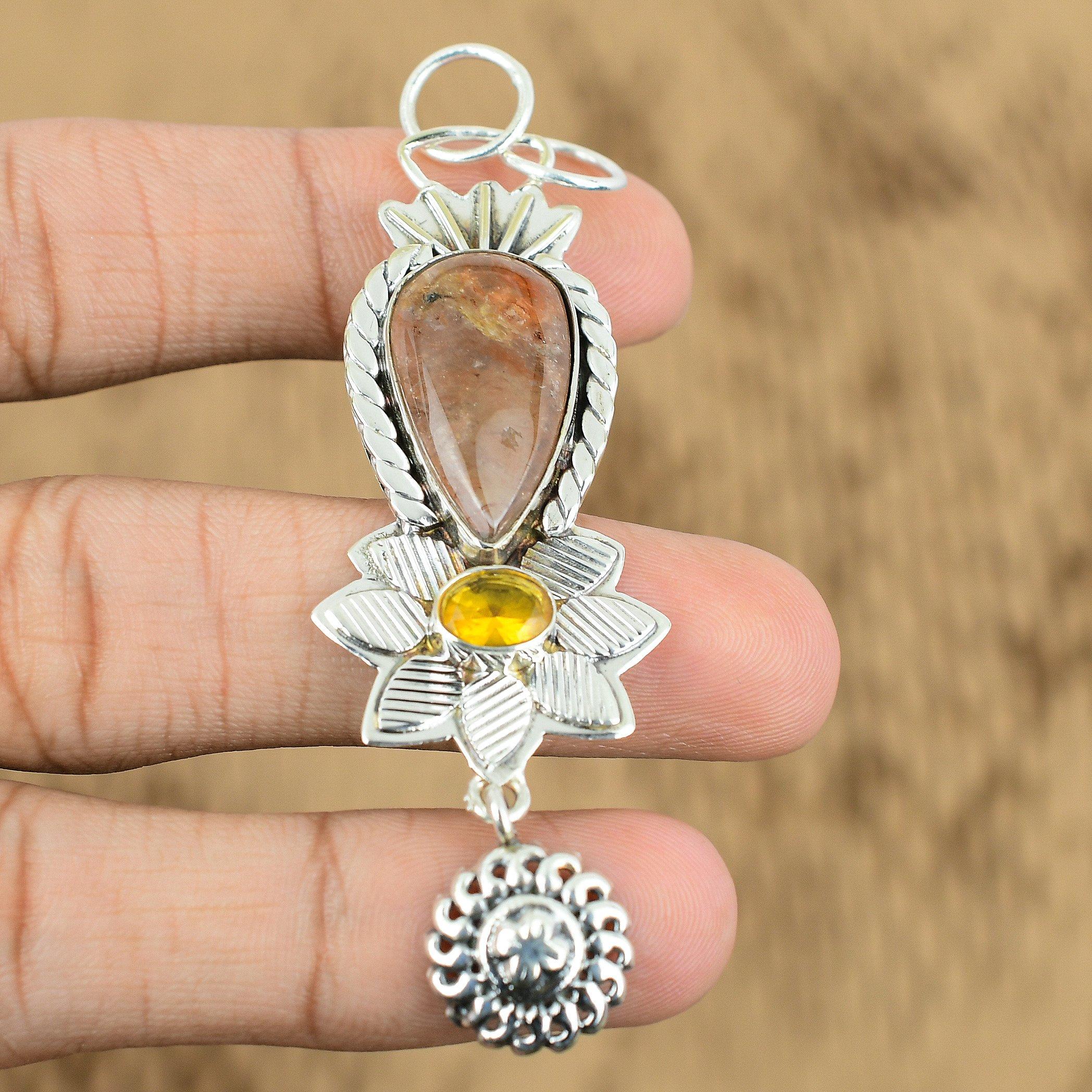 Gift For Women Pendant 925 Sterling Silver Natural Elestial Quartz Gemstone