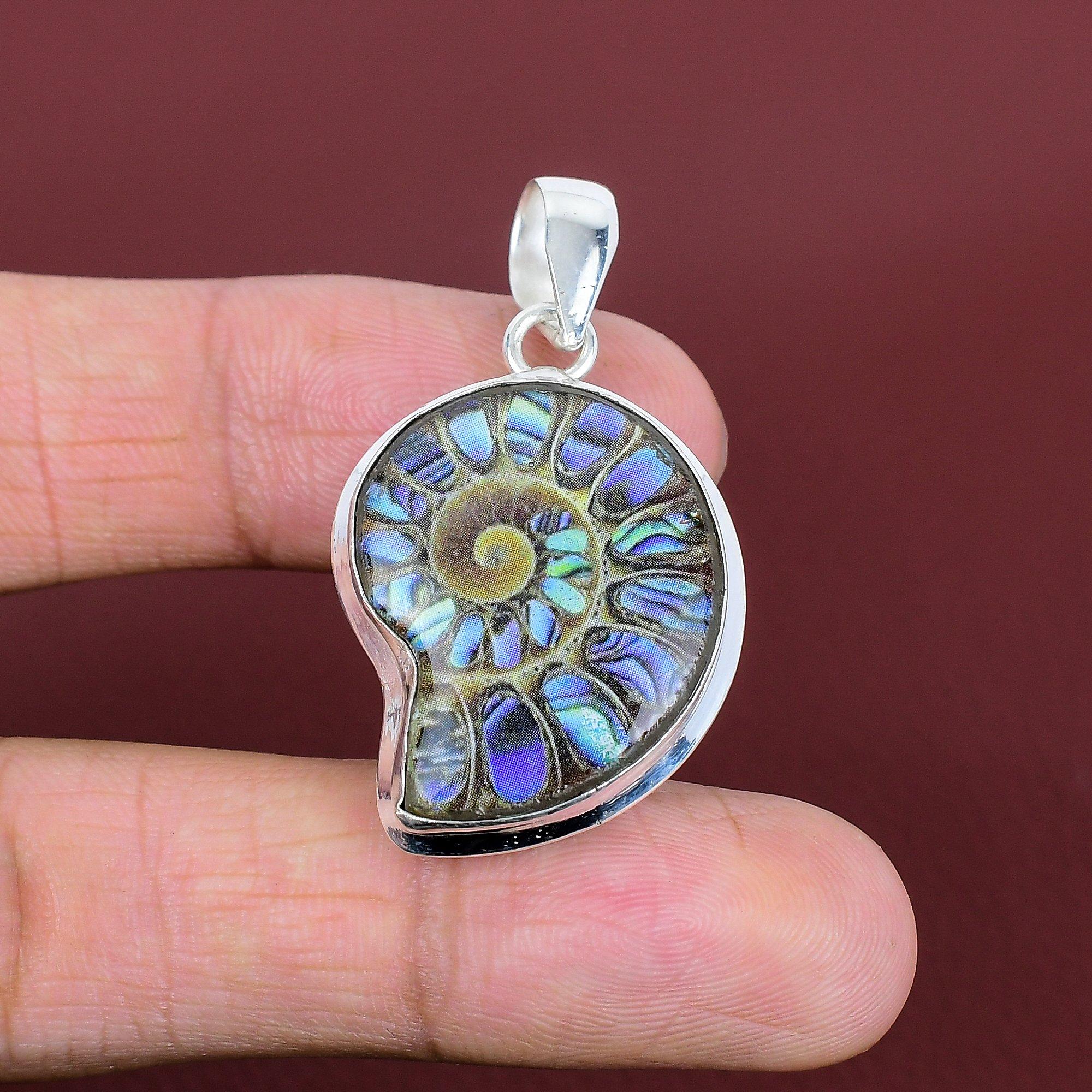 Abalone shell in ammonite doublet opal pendant gemstone pendant handmade jewelry 925 sterling silver pendant birthstone pendant anniversary gifts