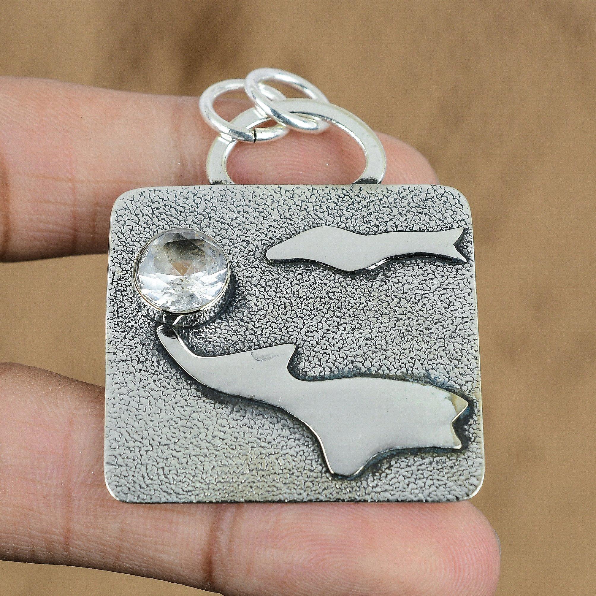 Gift For Her 925 Sterling Silver Natural White Topaz Gemstone Jewelry Pendant