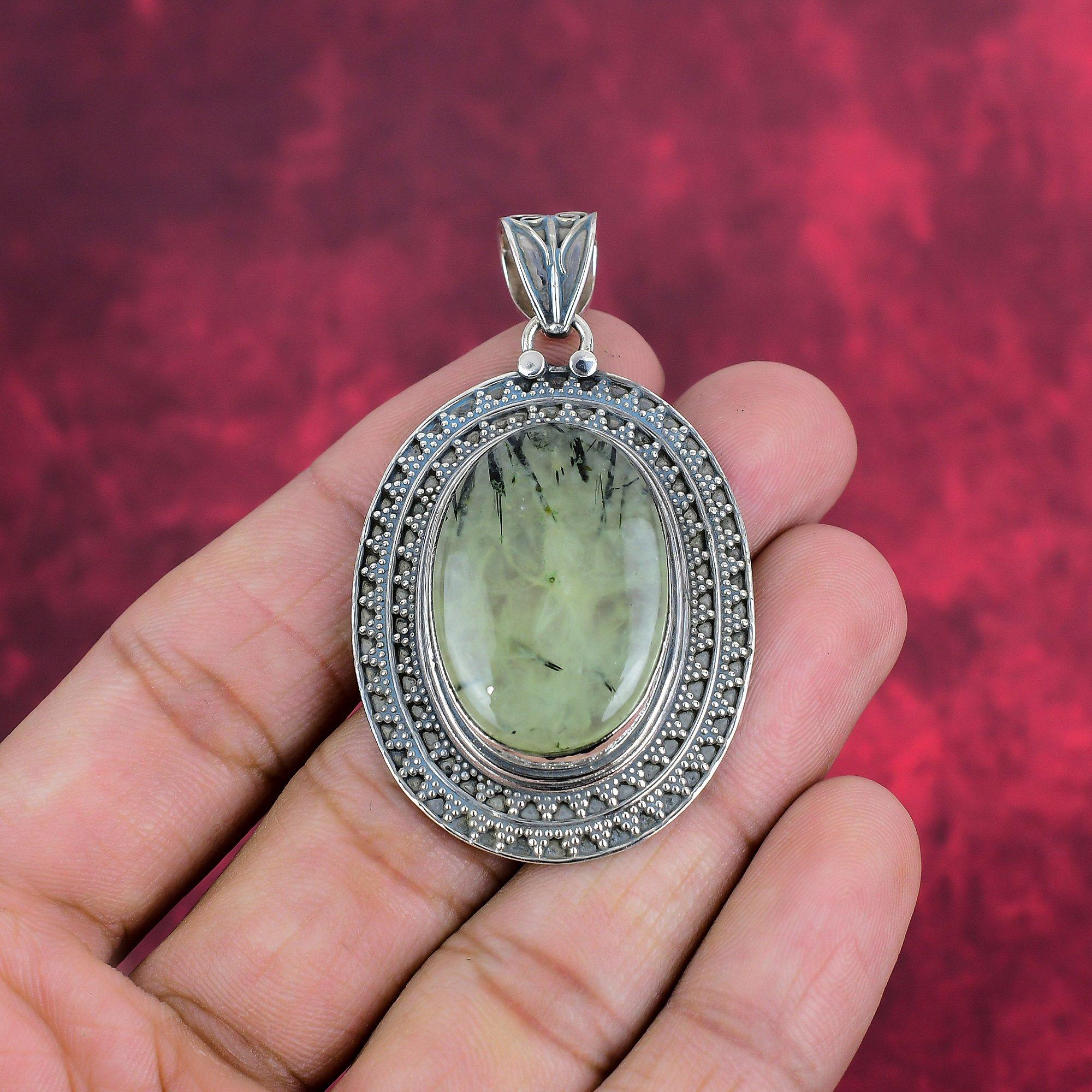 Prehnite Jewelry, 925 Solid Sterling Silver Pendant Handmade Gemstone Jewelry, Gifts For Wife Brand New Pendant