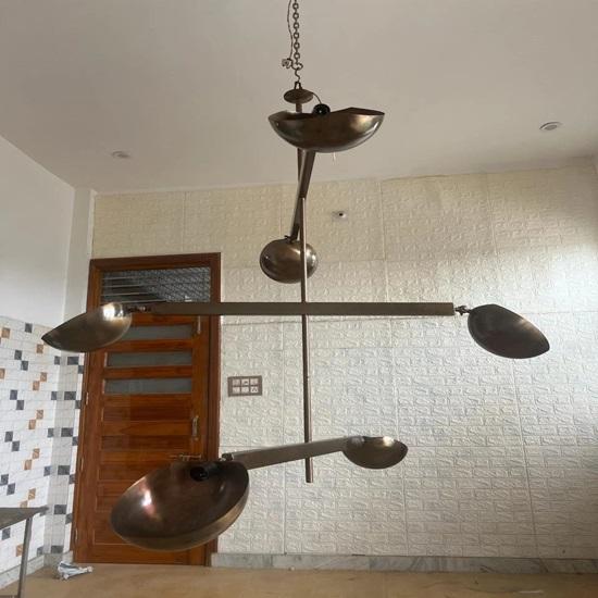 Mid-Century Modern Brass Adjustable Arm Sputnik Chandelier Six-Light Ceiling Fixture Lighting For Hall, Living room