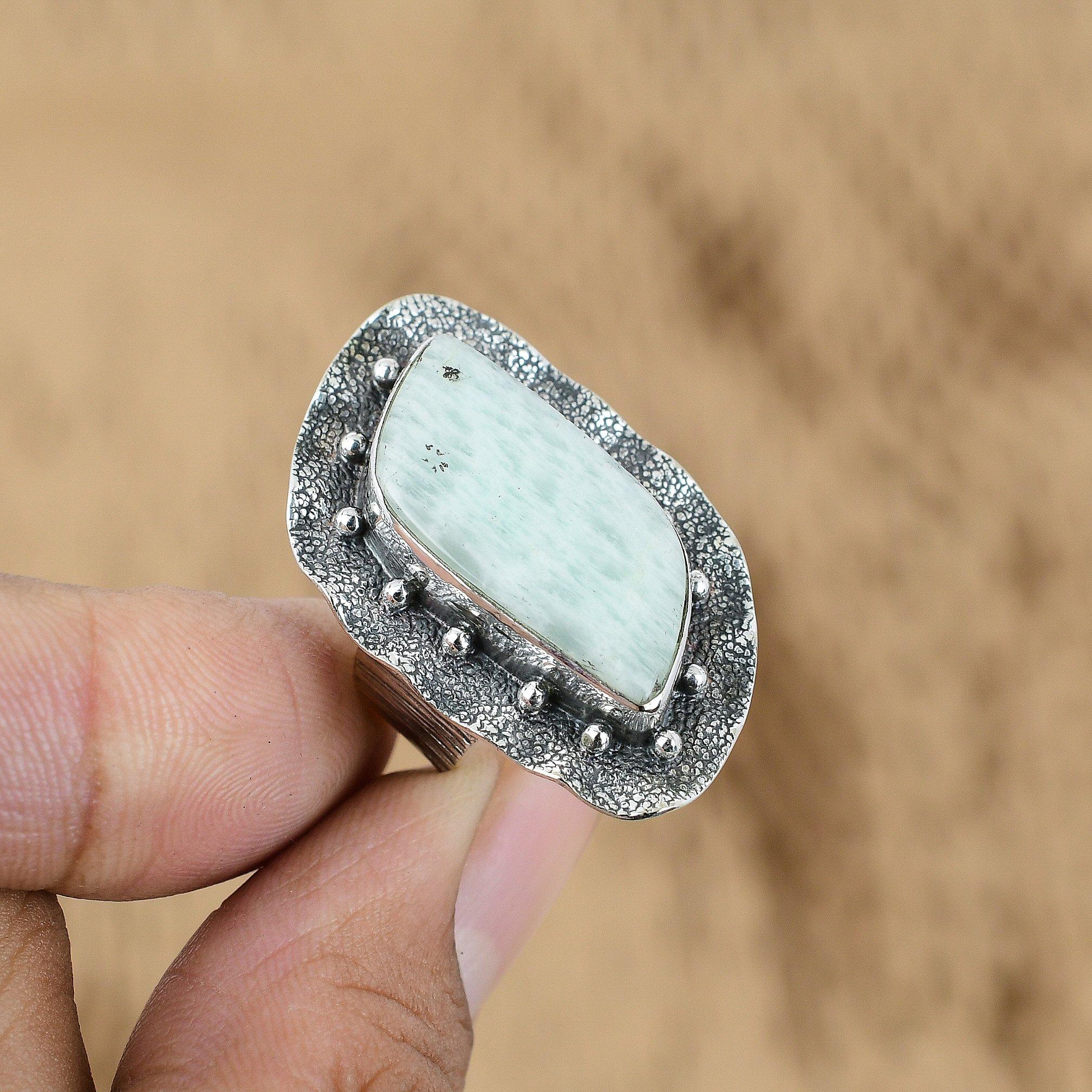 Natural Amazonite Gemstone Promise Ring Size 6.25 925 Sterling Silver For Women