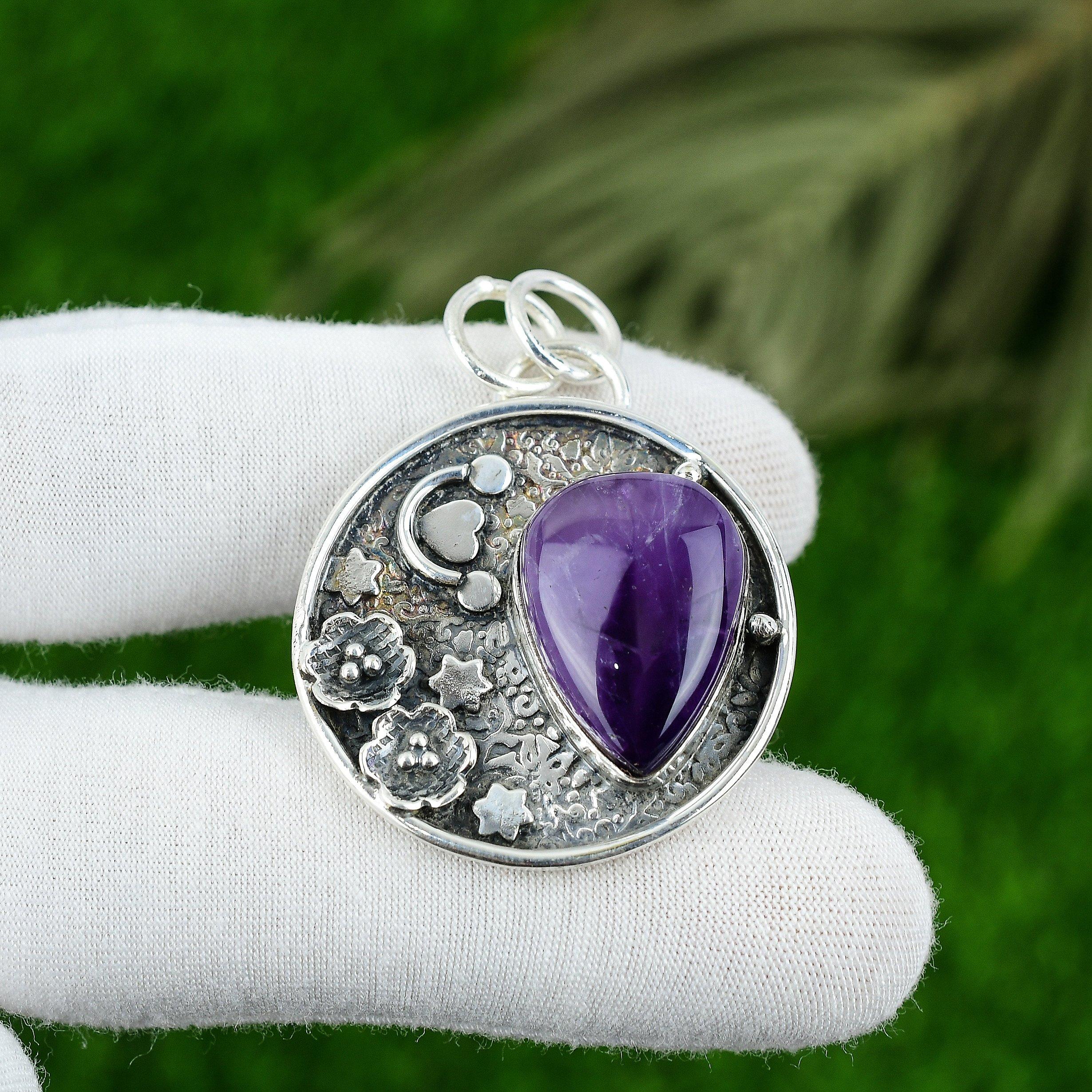 Födelsedagspresent till henne Naturlig Stjärnametist Ädelsten Hänge 925 Sterlingsilver