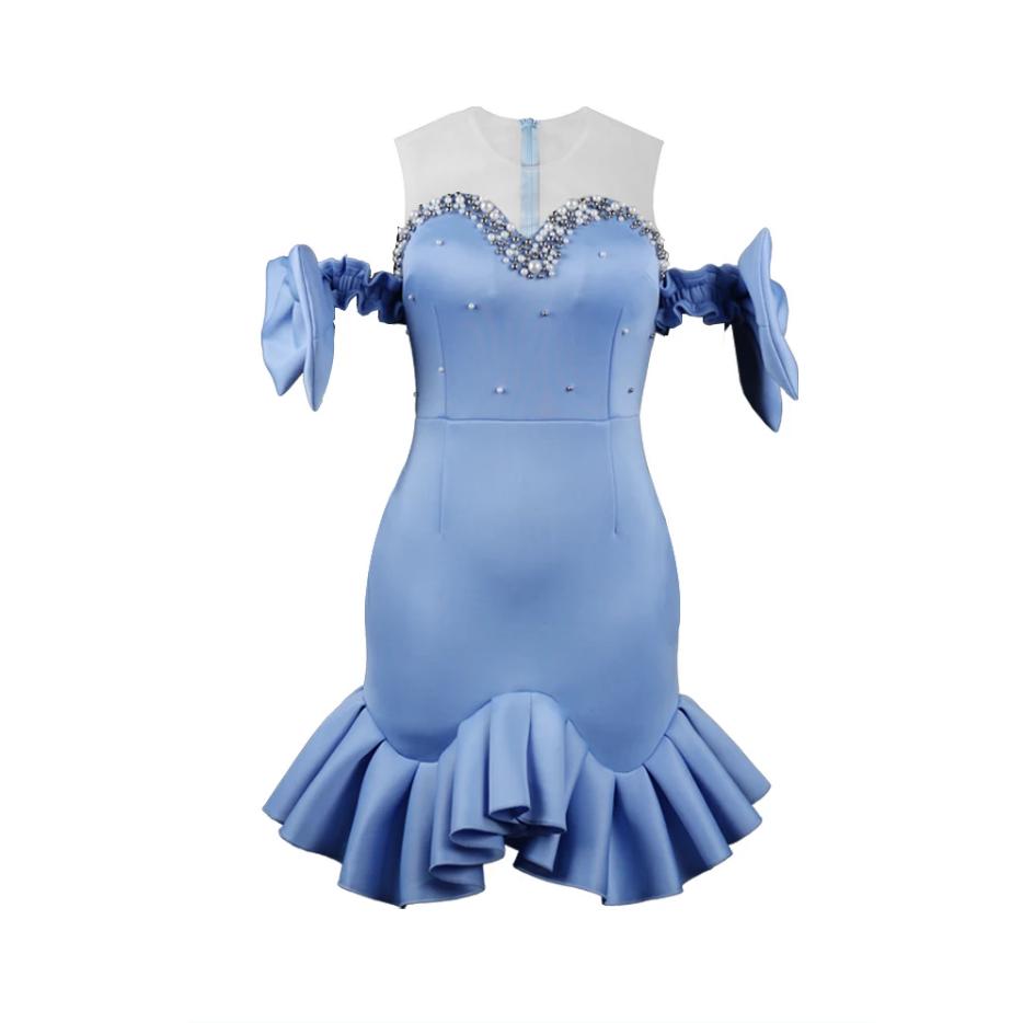 AOMEI Sexy Beaded Heavy Luxury Dress Bodycon Party Date Night Birthday  Dresses Bowtie Ruffles Mesh Contrast Young Women Clothing Buy cheaply on  Joom