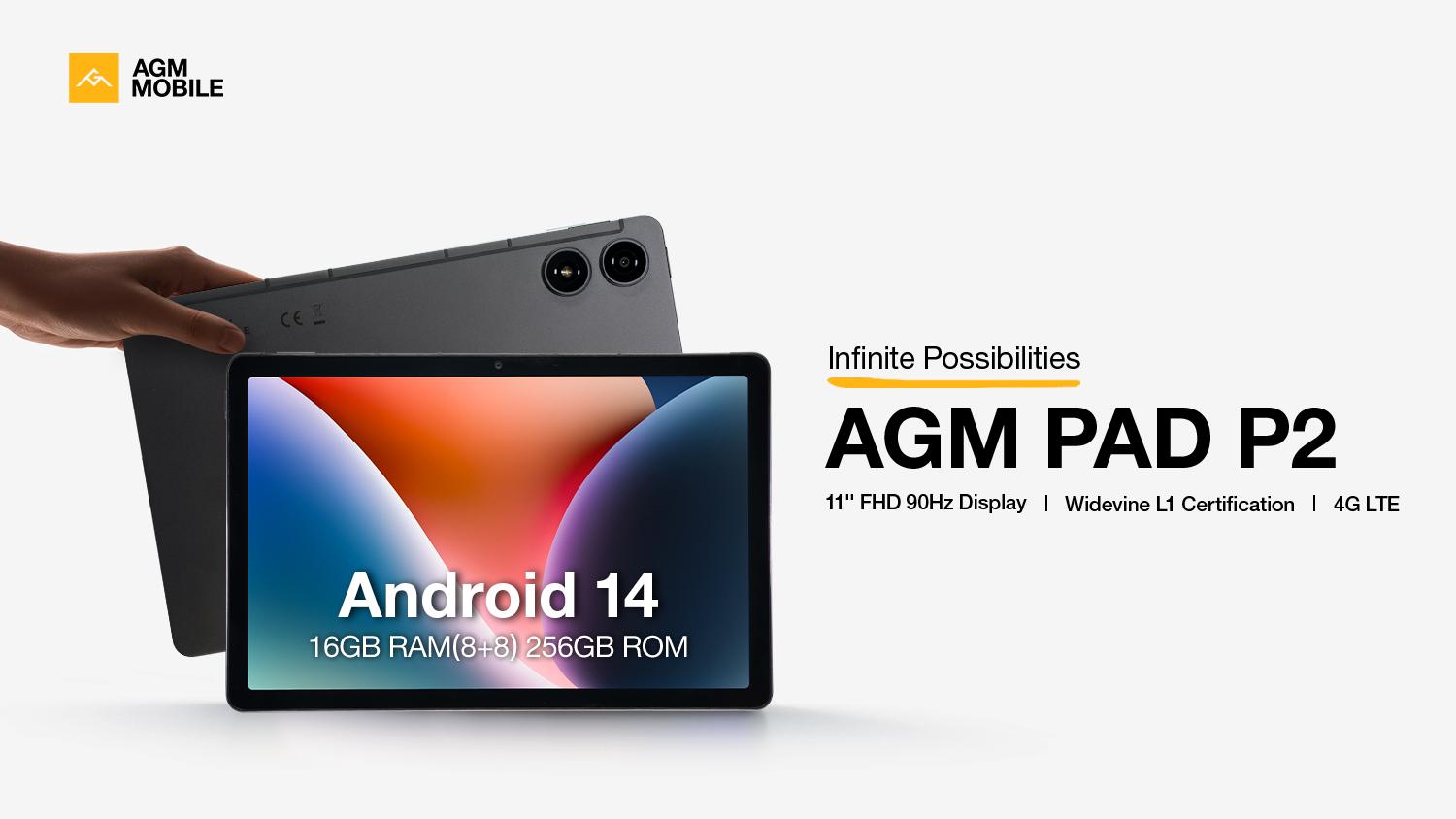 AGM PAD P2 Android 14 4G LTE Tablet PC 11" 8GB+256GB 7850mAh Netflix Widevine L1