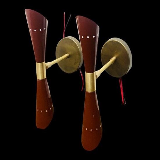 1950er Jahre Mid Century Messing Italienische Diabolo Braun Wandleuchte Leuchte 2 Glühbirnen Paar Wandleuchte Lampe