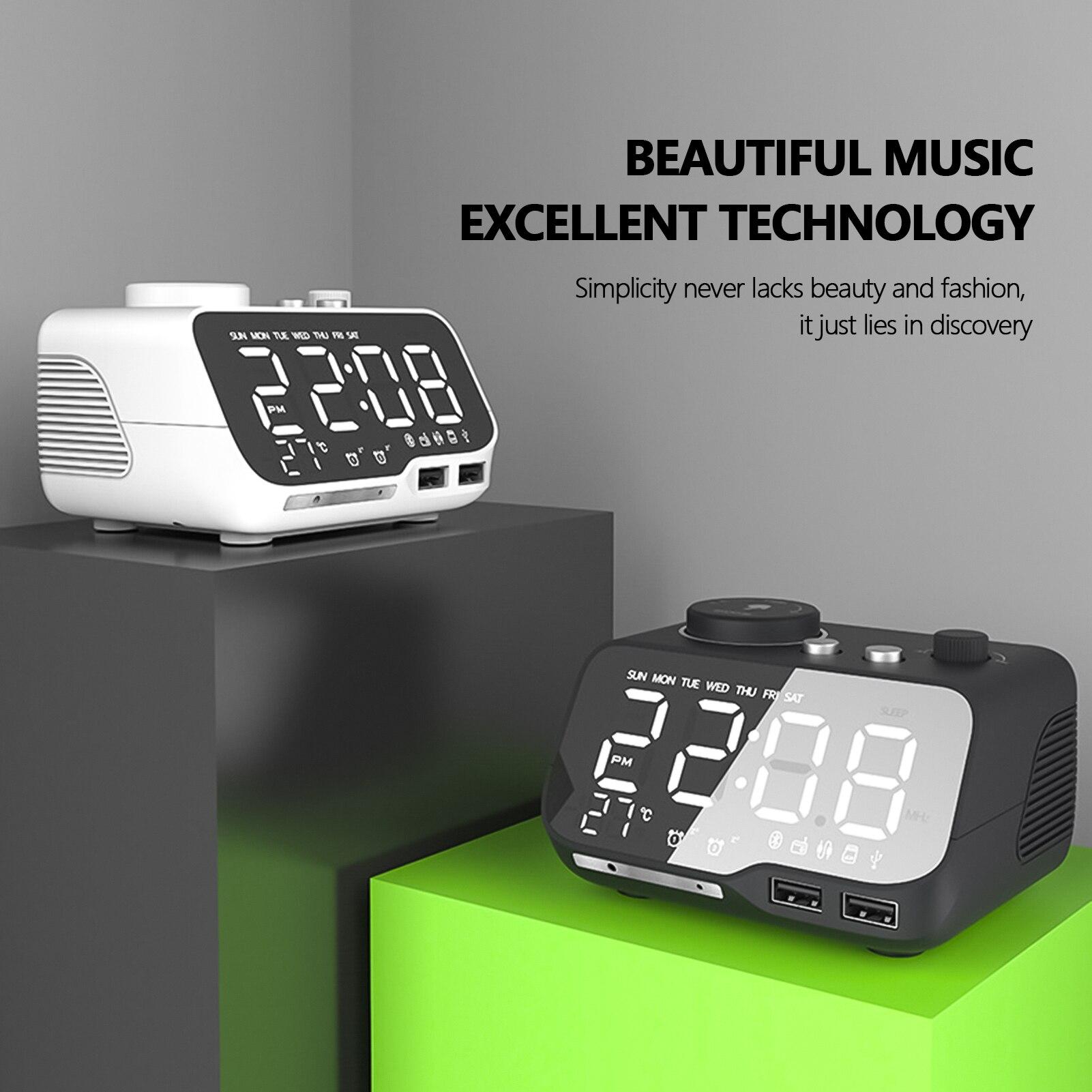 Musik Bluetooth Lautsprecher Snooze Digital FM Radio Tisch Alarm 1A + 2A Uhr USB Ladegerät TF Player für iPhone Android