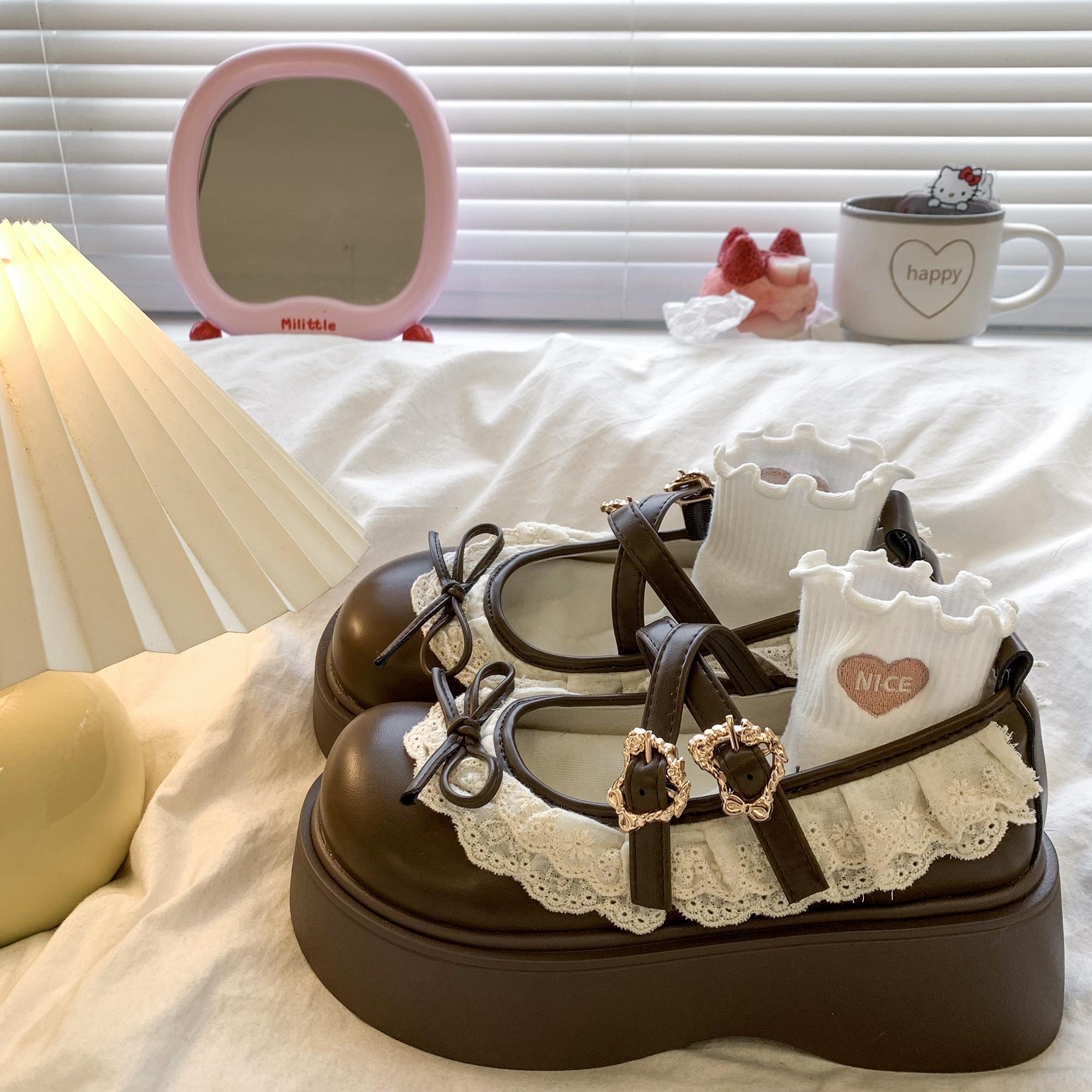 Platformové boty Mary Jane pro ženy 45cm podpatek kulatá špička Lolita Gothic japonský korejský styl PU kůže černá hnědá
