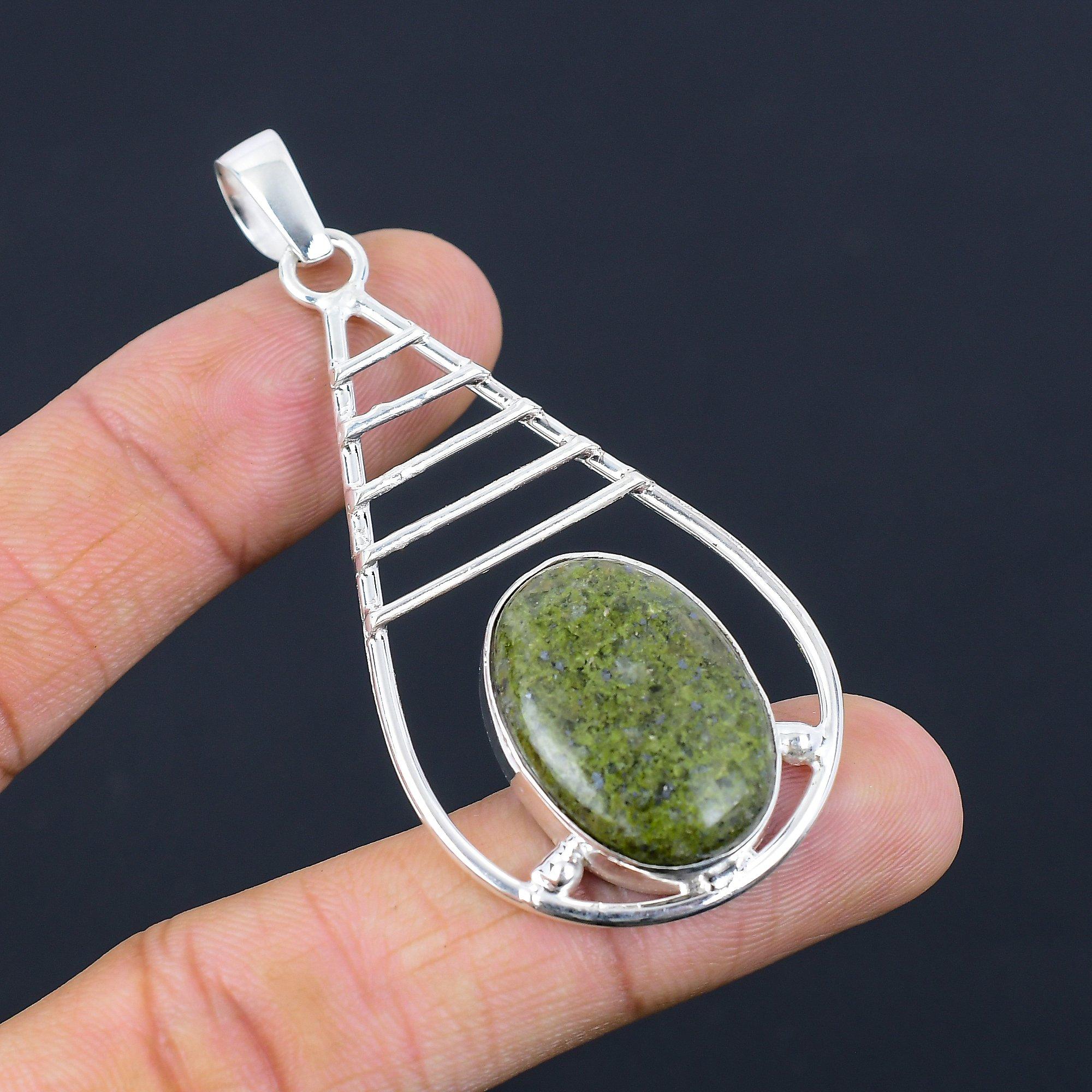 Natural Unakite Gemstone Pendant 925 Sterling Silver Indian Jewelry For Women