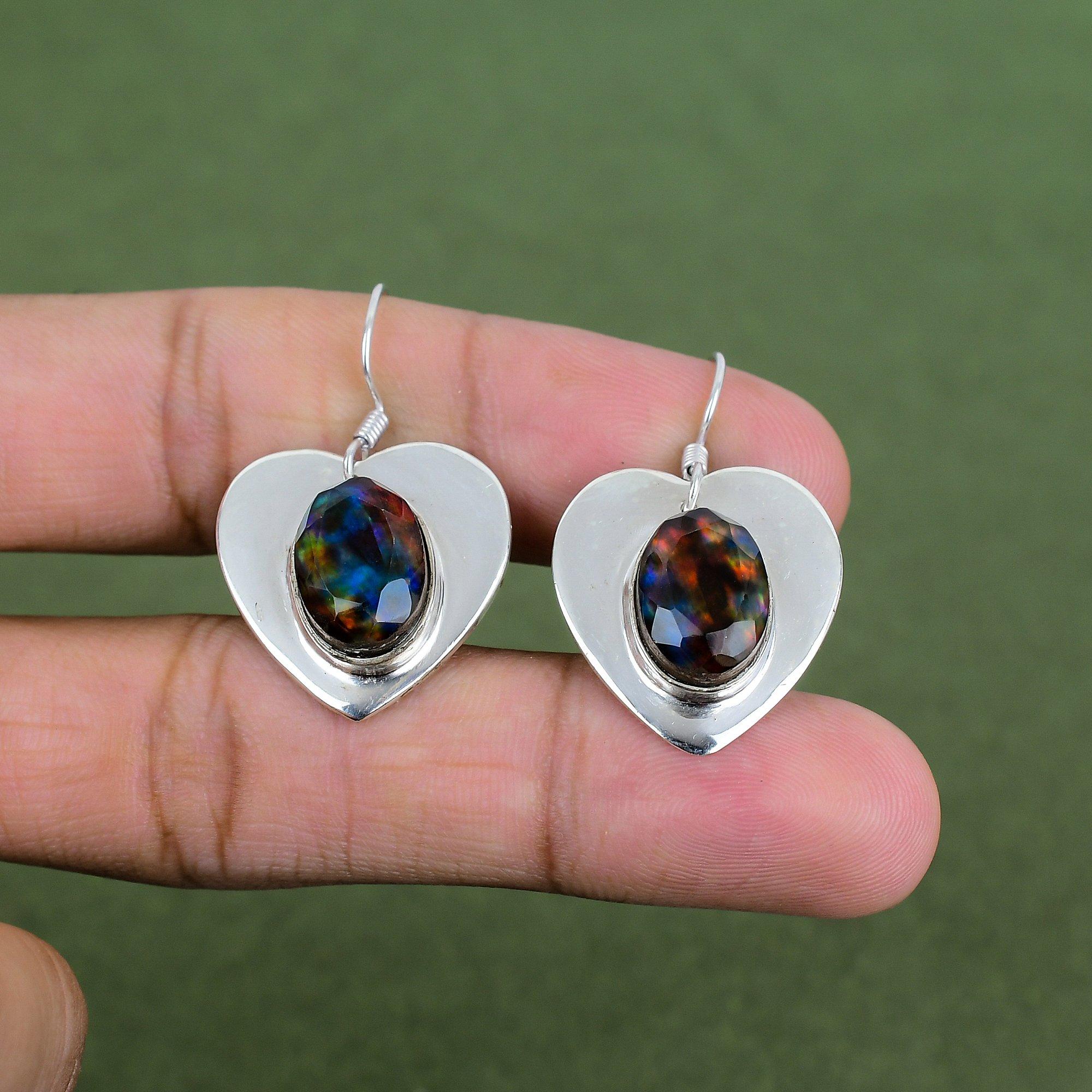 Faceted Ammolite Earring 925 Sterling Silver Earring Antique Jewelry Genuine Gemstone Earring Silver Jewelry Gifts For Wife Handmade Earring