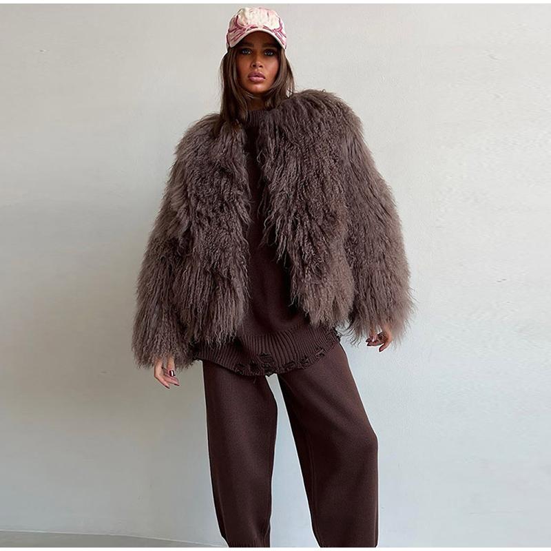 Mantocă ocazională de blană artificială pentru femei, toamnă, iarnă, cu gâtul în formă de O, cu păr lung, cu mâneci întregi, pardesiu gros, pentru femei, îmbrăcăminte exterioară elegantă pentru femeie High Street