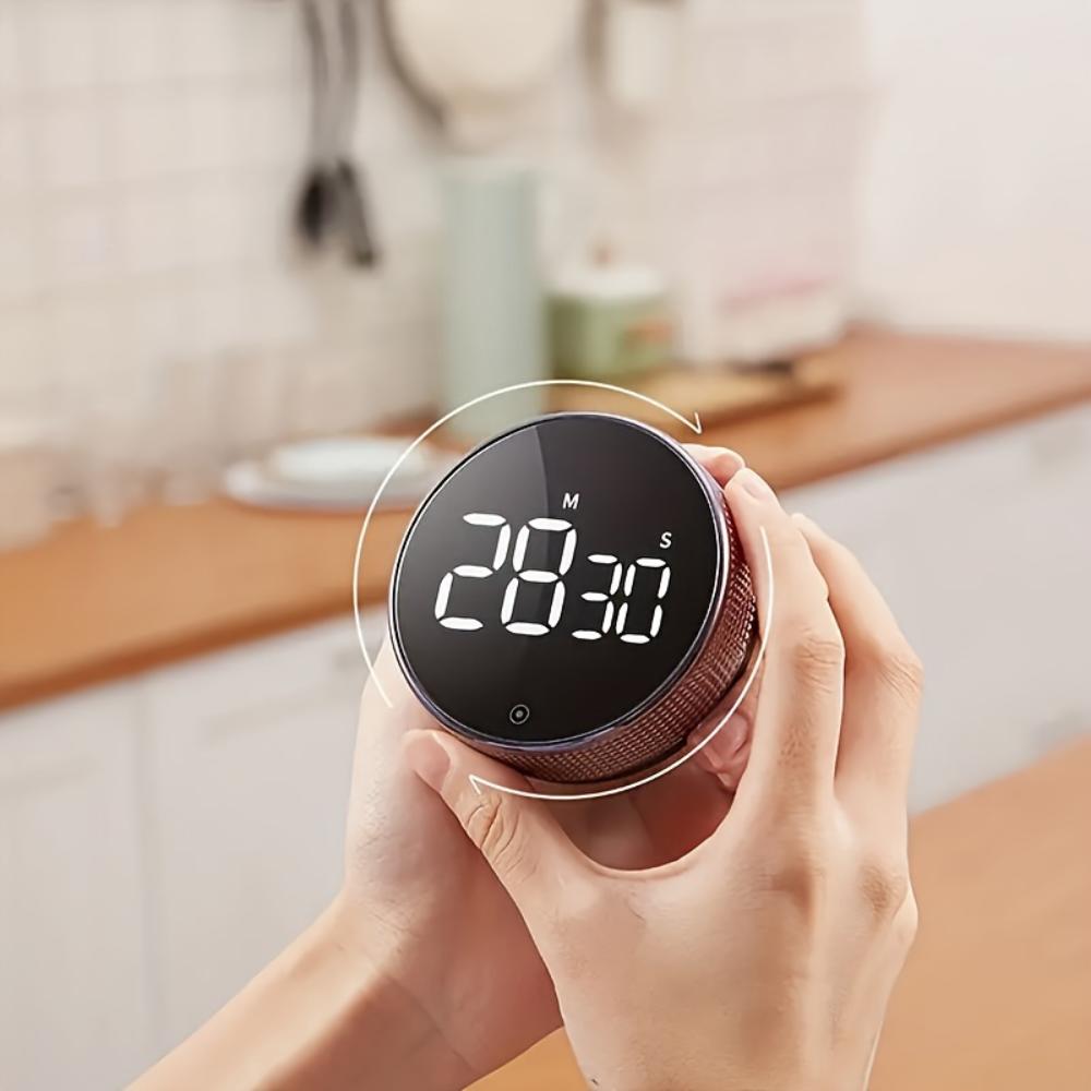 Minuteur de cuisine rond élégant, Outil de gestion du temps rotatif avec lumière LED, Pour la cuisine, la pâtisserie, le sport, Essentiel pour le dortoir, Cadeau créatif pour la fête des mères
