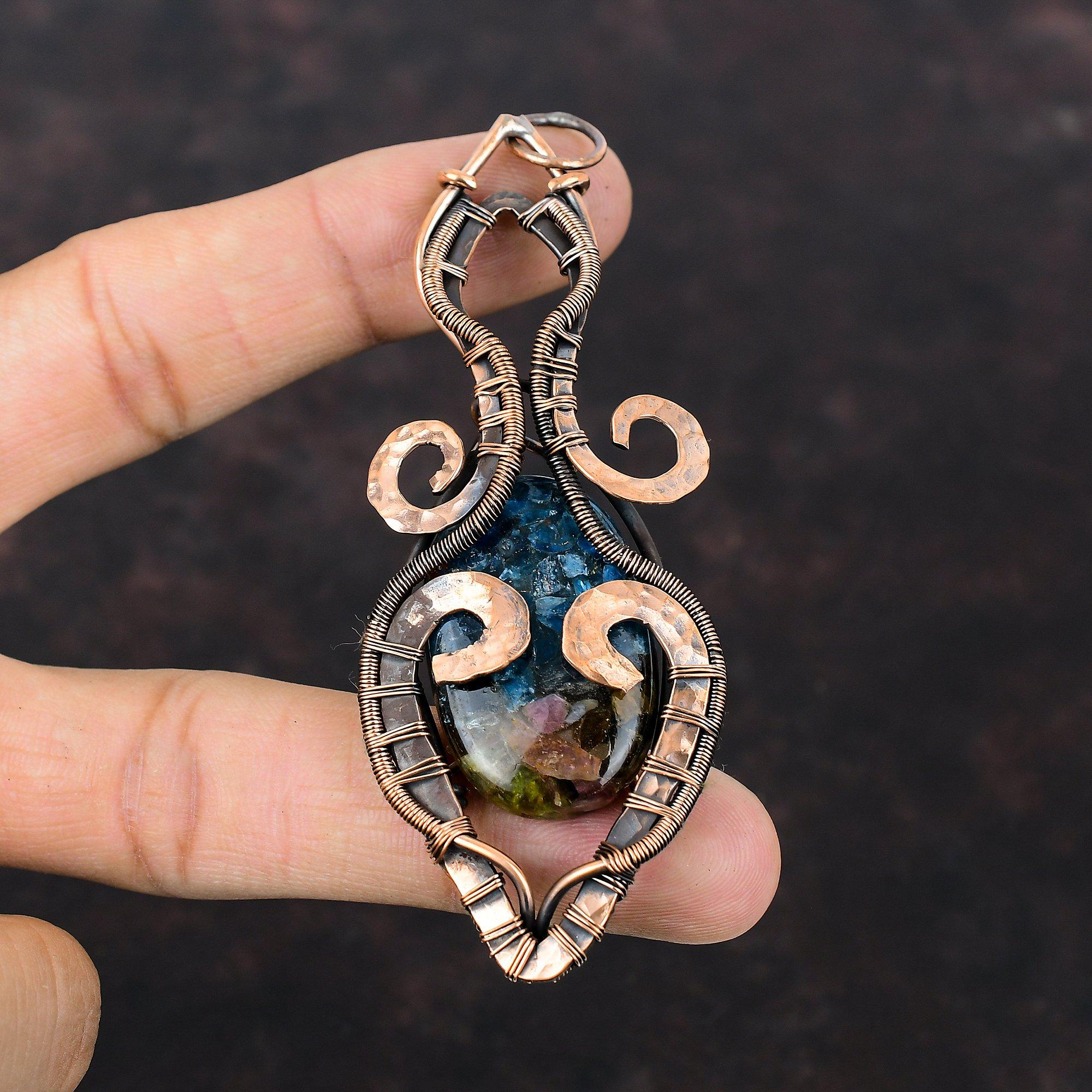 Watermelon Tourmaline Pendant Copper Wire Wrapped Pendant Handmade Antique Jewelry Natural Gemstone Pendant Copper Wire Jewelry Gift For Her