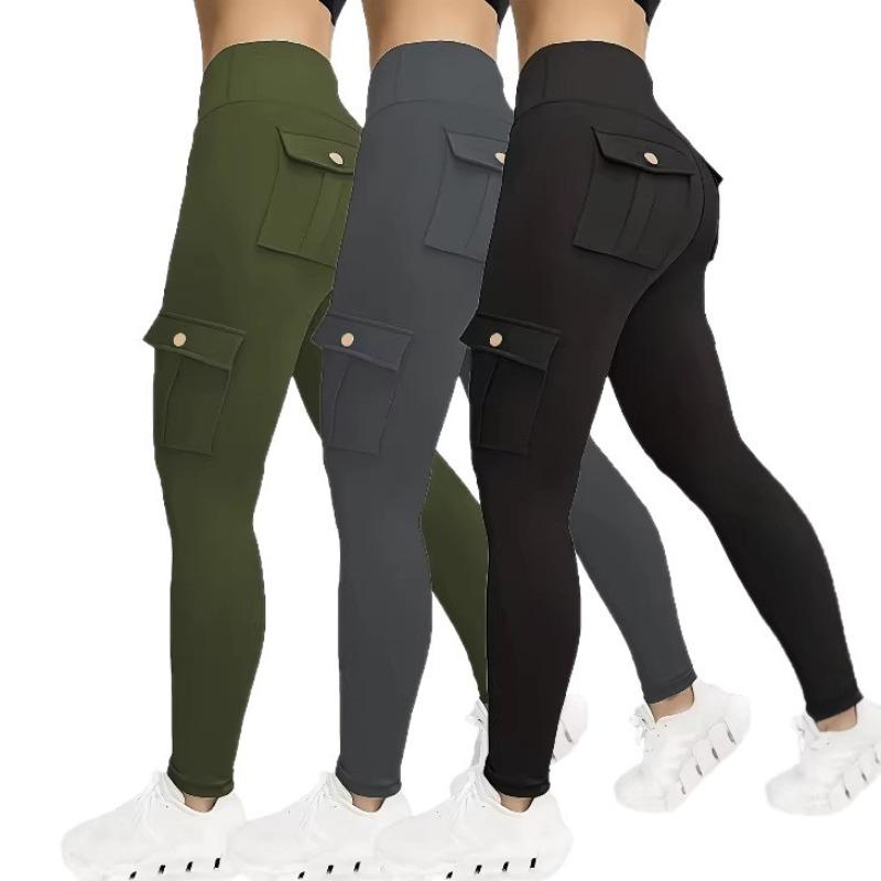 Dámské cargo kalhoty na jógu s více kapsami, vysoký pas, vysoce elastické, úzké, fitness legíny