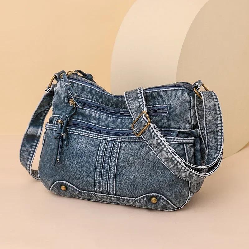 2025 Zipper Denim Women's Crossbody Bag Solid Color Popular Casual Shoulder Bag Versatile Lightweight Handbag