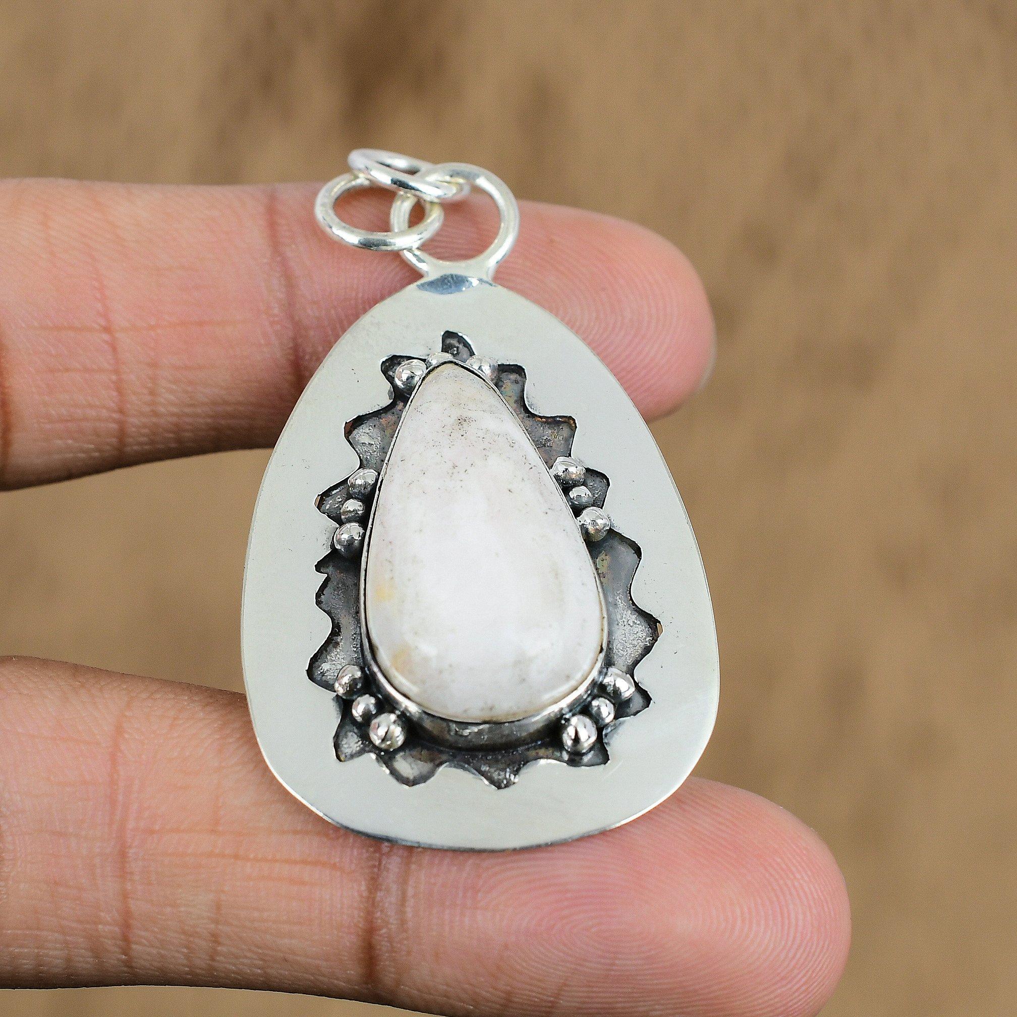 925 Silver Crown Chakra Pear Scolecite Stone Ethnic Birthday Engagement Pendant