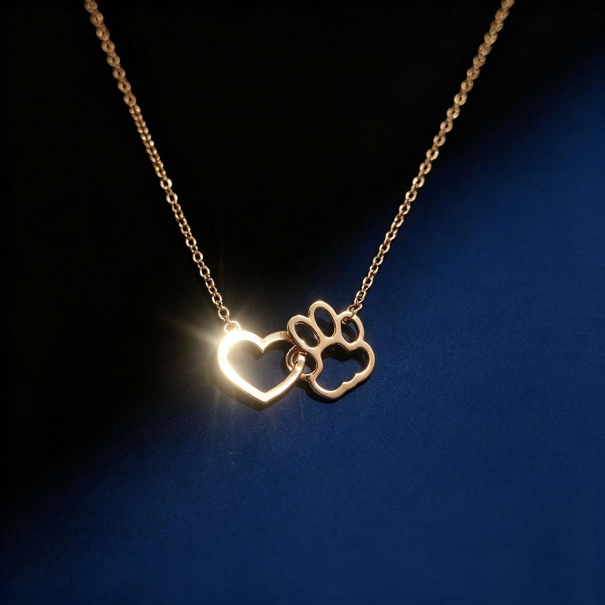 New Animal Dog Paw Heart Gold Necklace Men and Women Hollow Love Shape Choker Chain Footprint Versatile Pendant