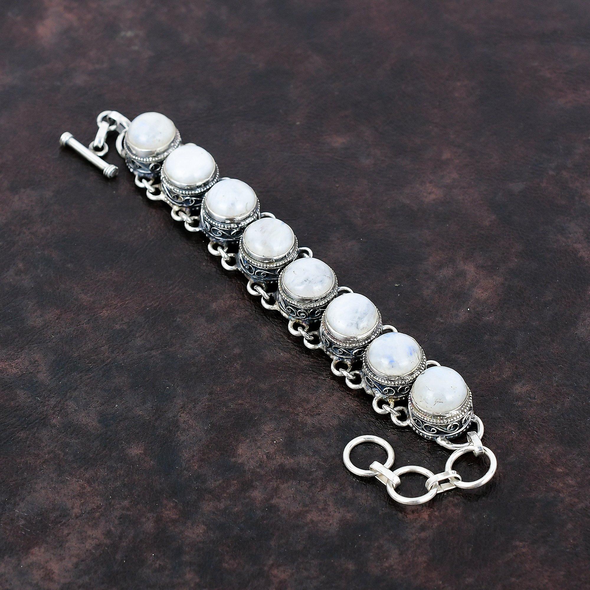 Rainbow Moonstone Bracelet 925 Sterling Silver Bracelet Adjustable Chain Bracelet Handmade Gemstone Jewelry Gift For Mother Vintage Bracelet