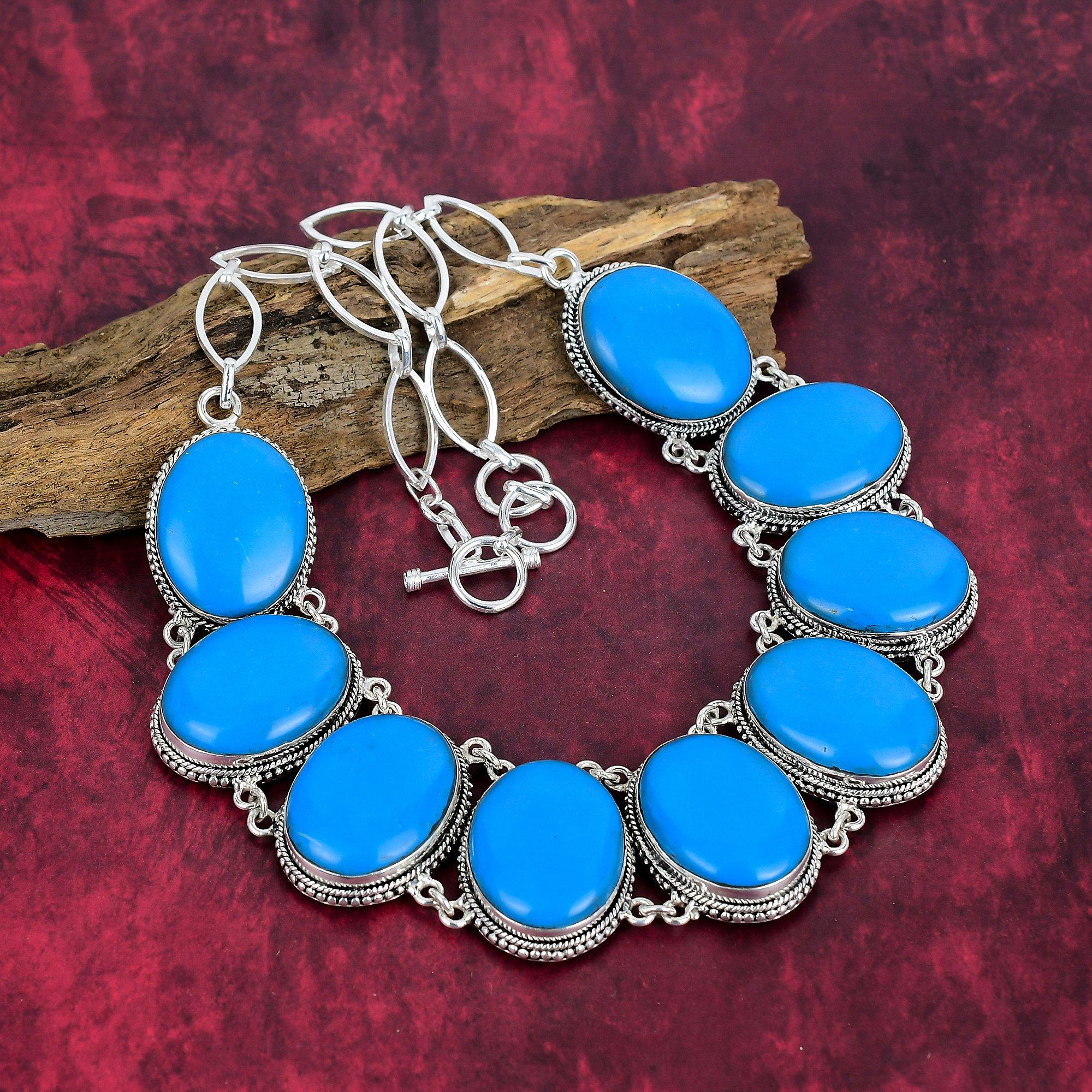 Arizona Turquoise 925 Solid Sterling Silver Necklace With Adjustable Chain, Handmade Gemstone Jewelry Necklace For Memorial Day