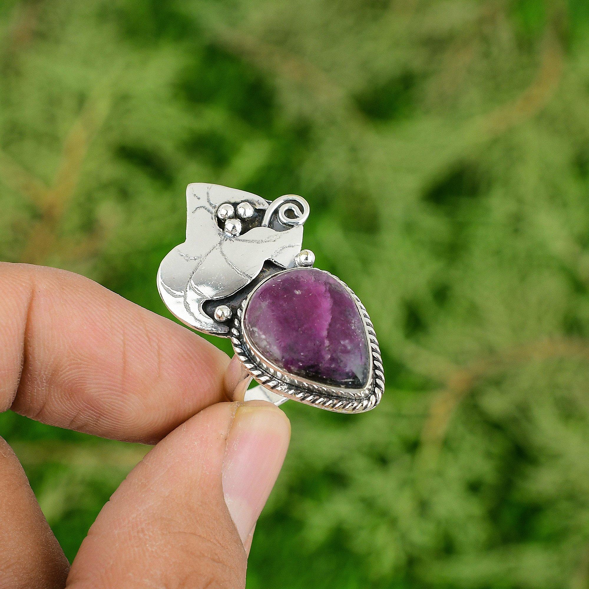 925 Sterling Silver Root Chakra Natural Star Ruby Promise Ring Jewelry US 7.75