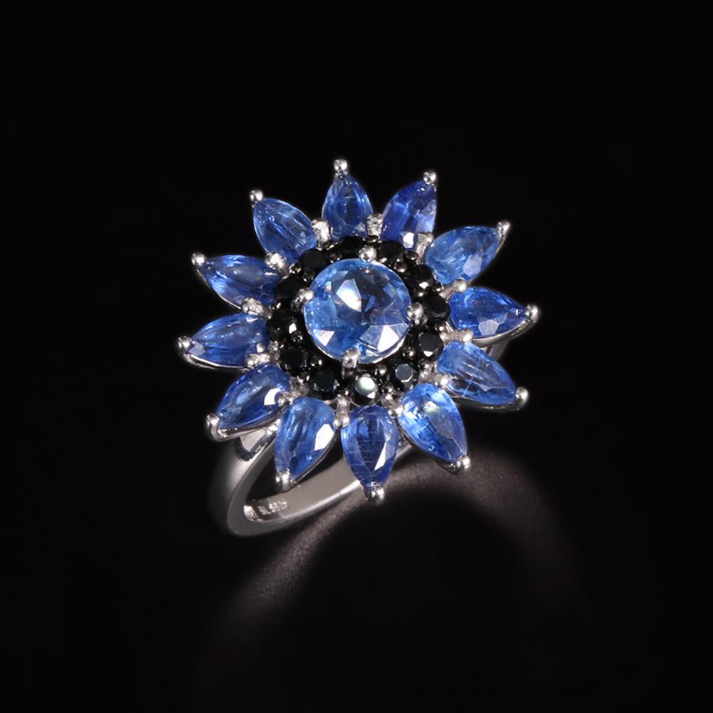 Bolaijewelry Super luxury design Natural blue kyanite silver ring Noble and elegant female wedding & Banquet & party gift