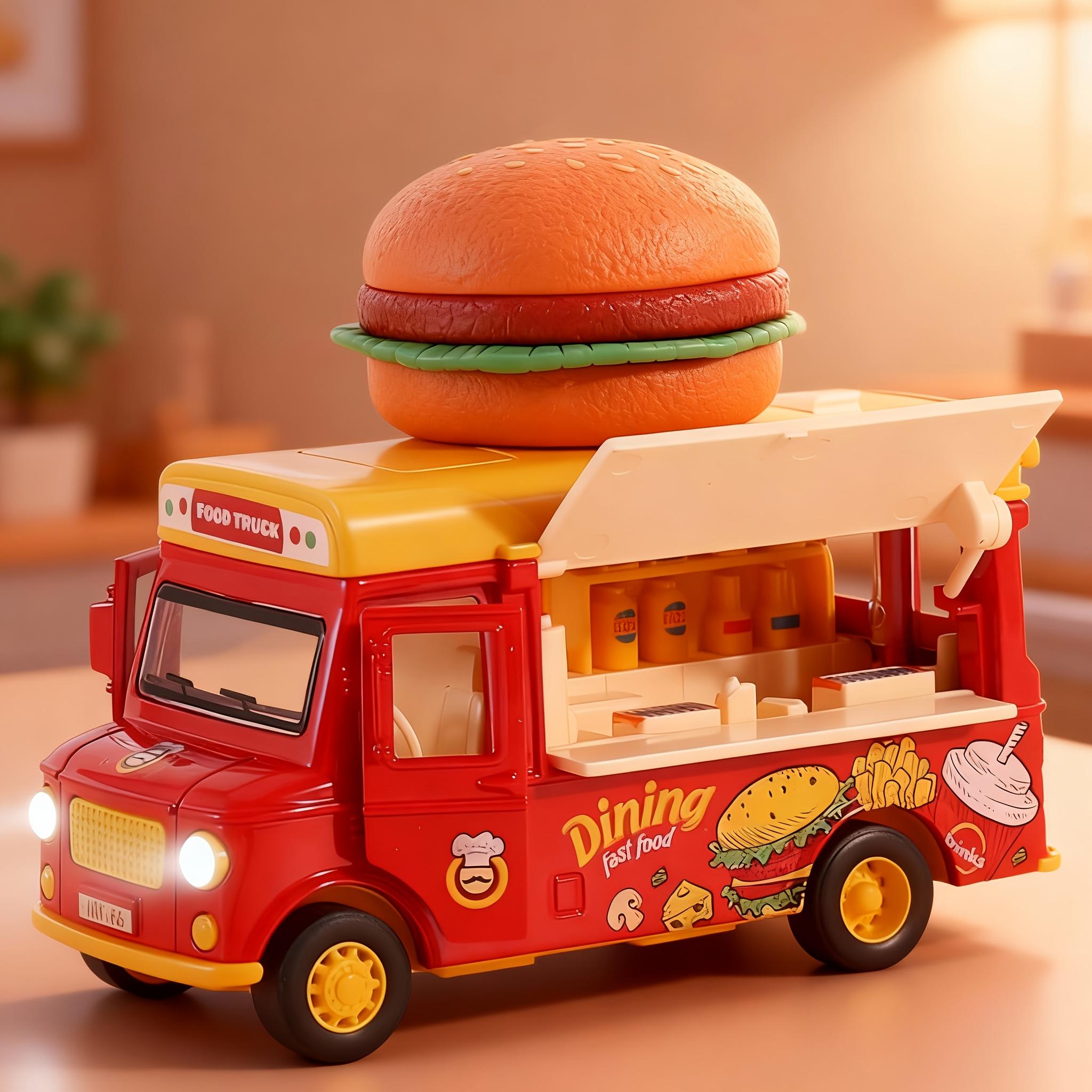 Simulation Alloy Ice Cream Humburger Fast Food Truck Model Sound And Light Rebound Children Toy Car Gift