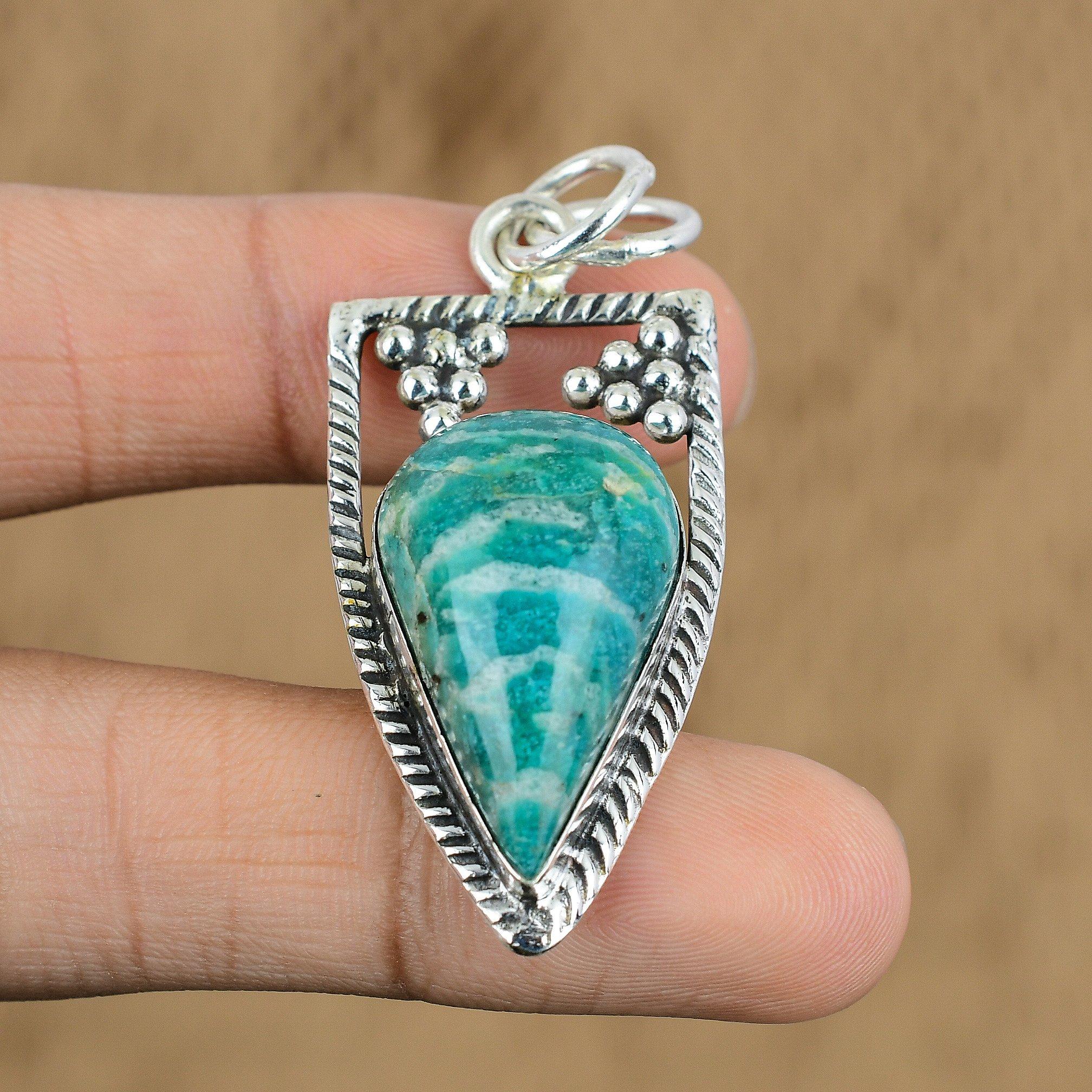 Birthday Gift For Her Natural Amazonite Gemstone Pendant 925 Sterling Silver