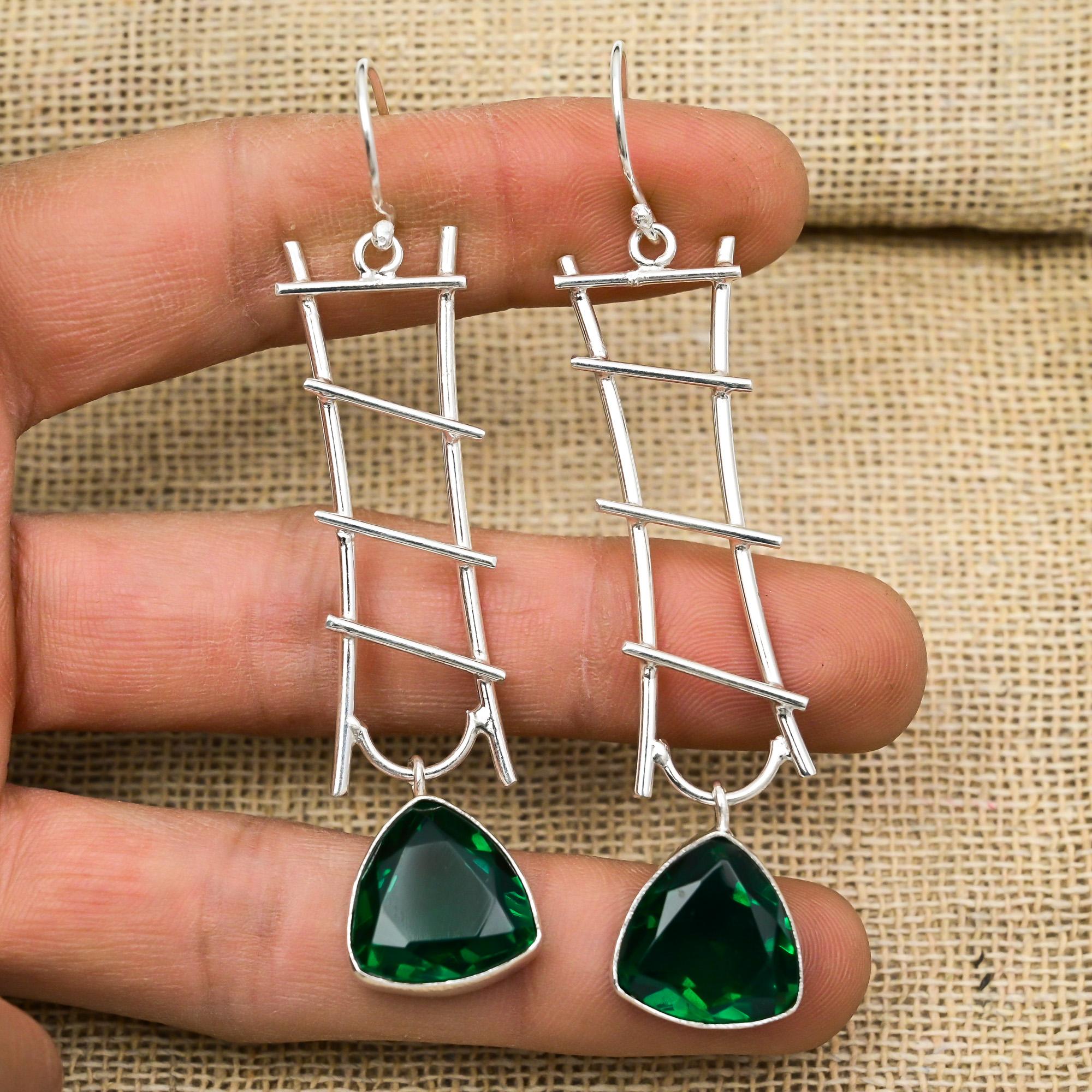 Chrome Diopside Handmade Gemstone Earrings, 925 Solid Sterling Silver Earrings, Unique Design Jewelry Earrings