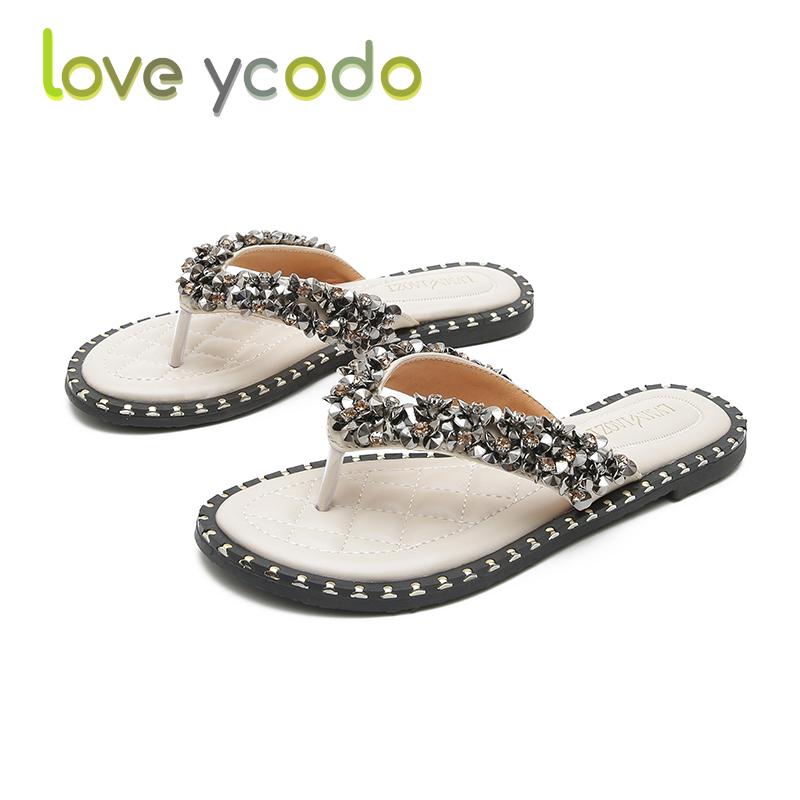 Women's Summer Fashion Diamond Embellished Slippers, Comfortable Girl Student Beach Slippers Large Sizes 34-43