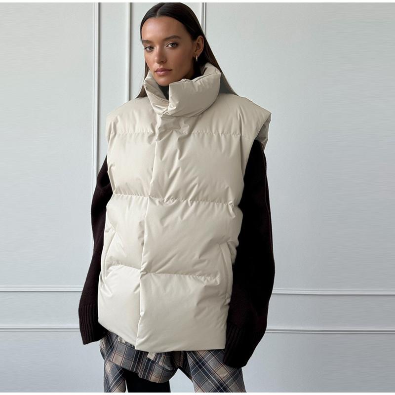 Autumn Winter Sleeveless Jacket Women Fashion Loose Thick Vest Solid Color Casual Sport Cotton Jacket Stand Collar Coat Warm Female Waistcoat