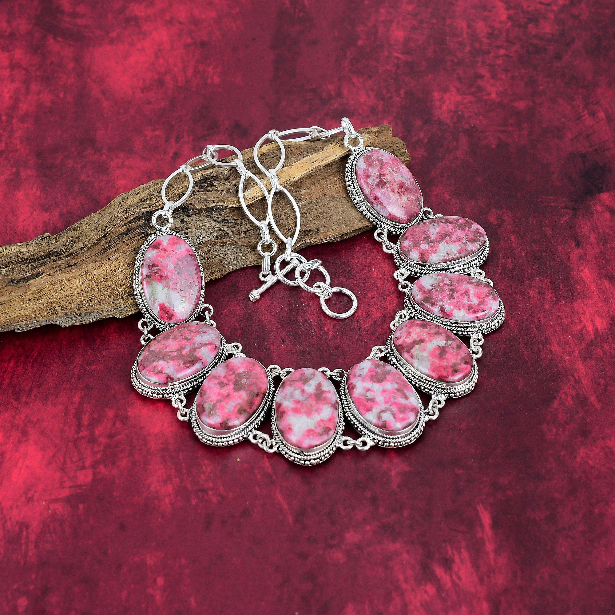 Pink Thulite Gemstone Handmade Necklace, 925 Sterling Silver Adjustable Chain Necklace Dainty Jewelry For Thanksgiving
