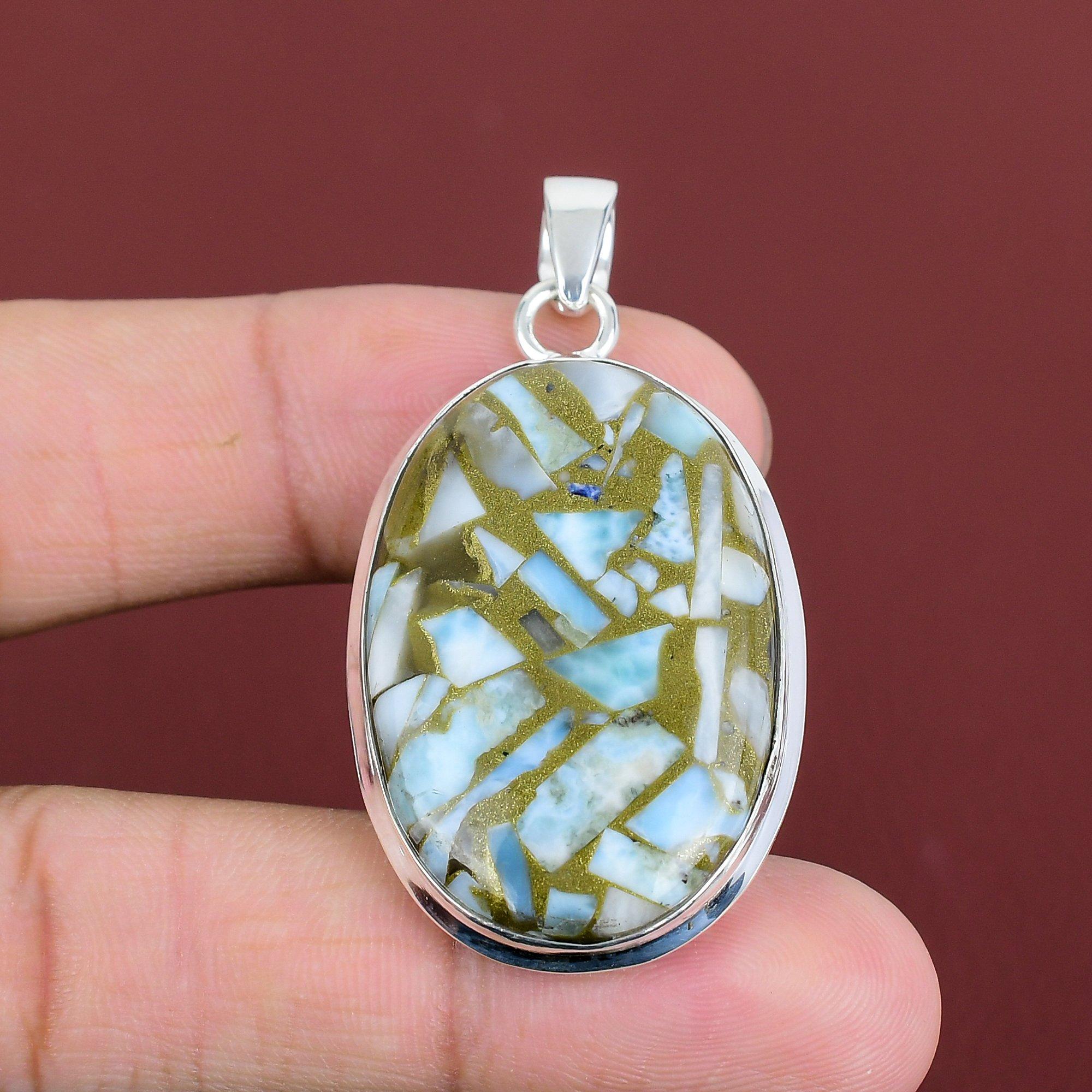 Copper Larimar Pendant Handmade Gemstone Pendant 925 Sterling Silver Pendant Top Quality Copper Larimar Jewelry Unique Pendant Gifts For Him