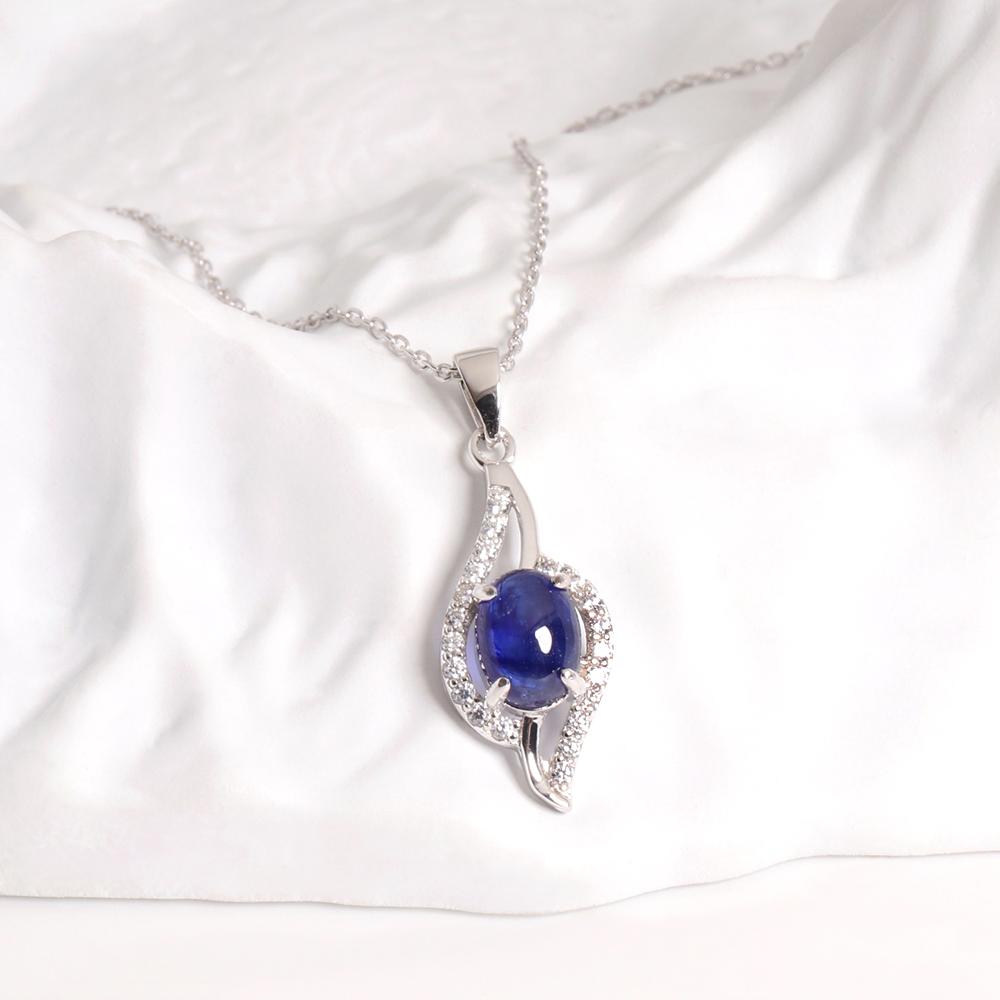 Collar colgante de plata con zafiro de cristal relleno natural, piedra natal de septiembre de lujo, regalo para aniversario, banquete y cumpleaños para dama
