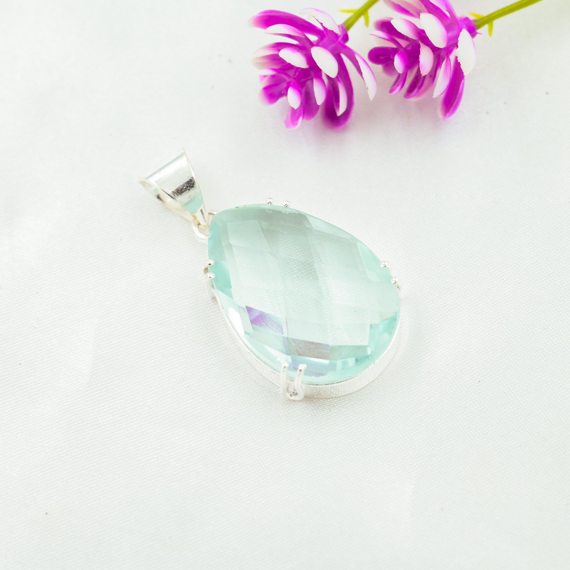 Aqua Apatit Anhänger, 925 Sterling Silber Anhänger, handgemachter Edelstein Schmuck, Geschenke für Frau, brandneuer Anhänger