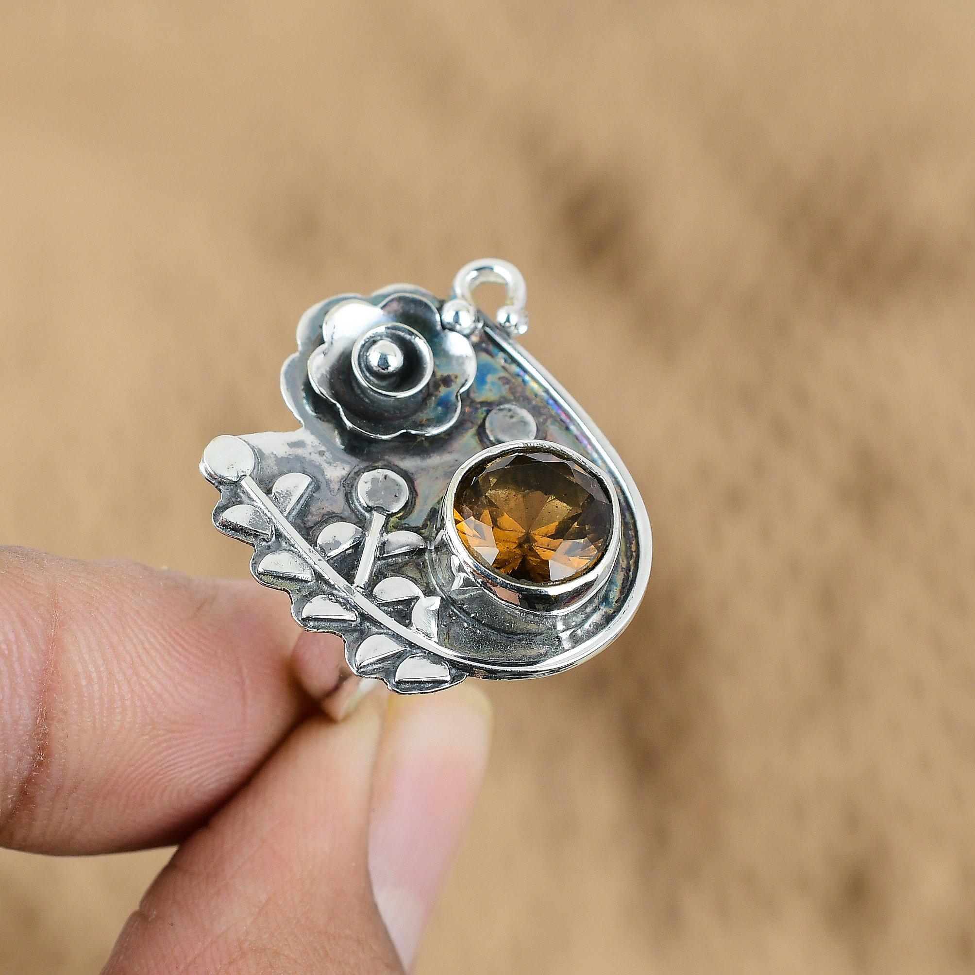Memorial Day Sale 925 Silver Citrine Gemstone Engagement Flower Statement Ring
