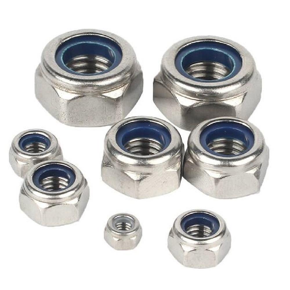 10Pcs 304 Stainless Steel Nylon Insert Lock Nuts, Metric Hex Self Locking Anti-Vibration Nuts For Furniture Machinery Repair Hardware