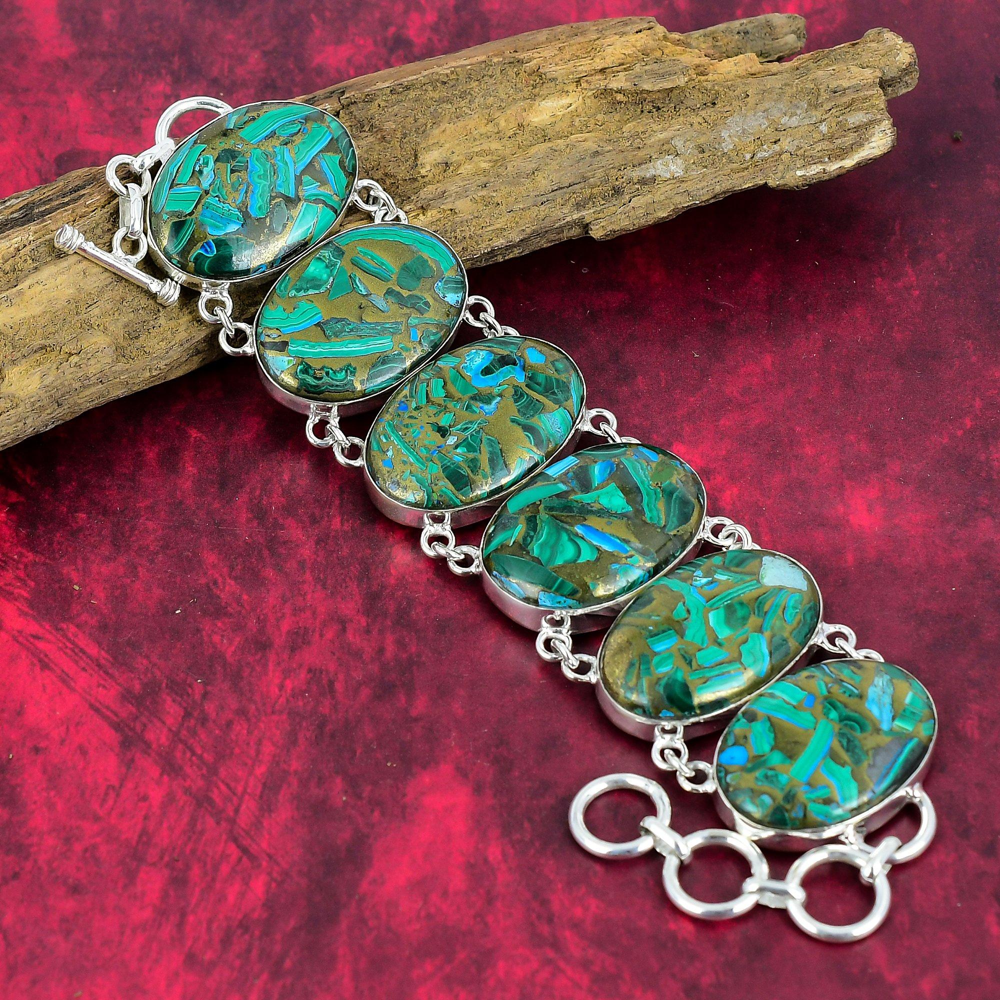 Bratara din azurit din cupru natural malachit, bijuterii cu pietre pretioase 925 argint solid, bratara cu lant ajustabila lucrata manual Bijuterii antice pentru ea